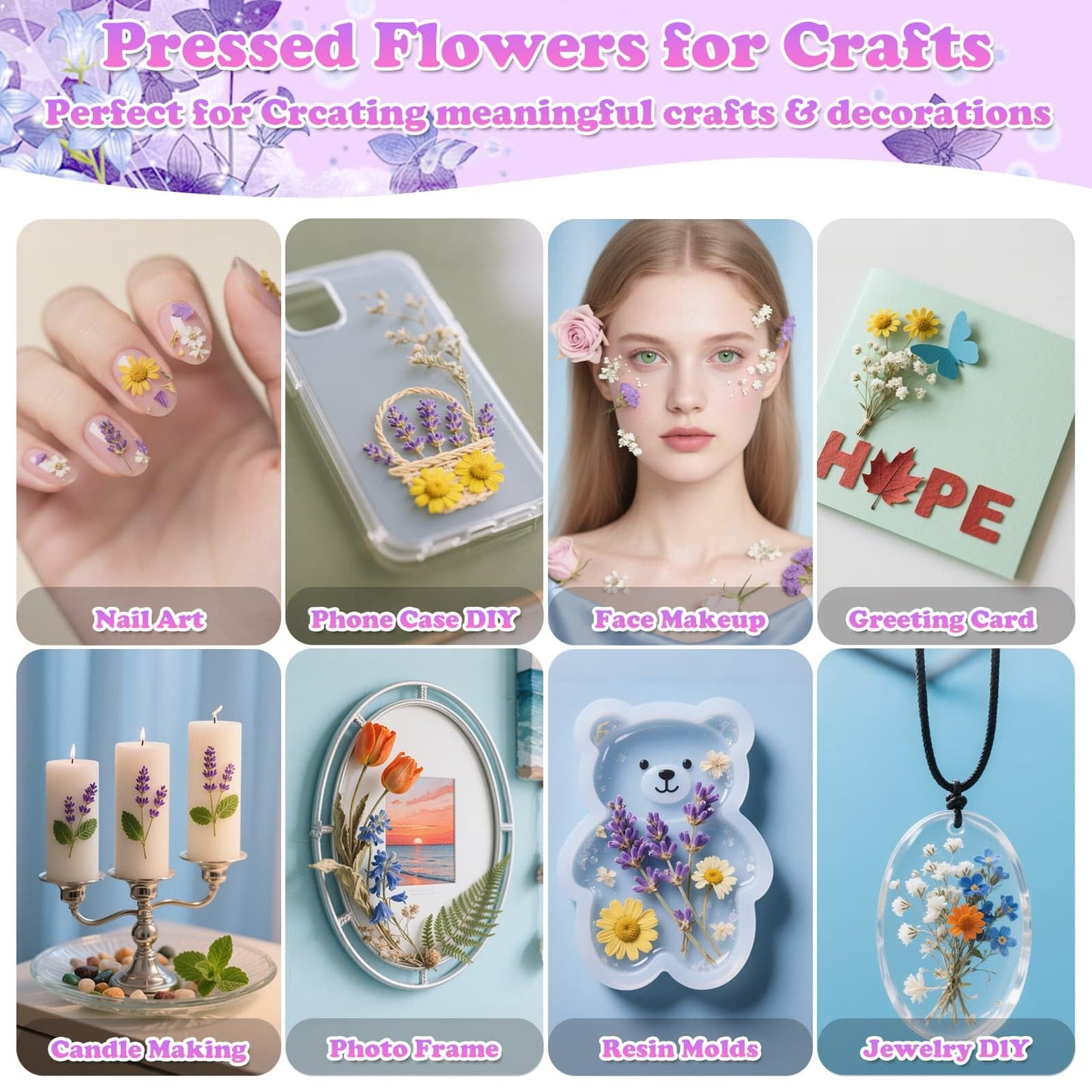 300 Pcs Pressed Dried Flowers with Butterfly Stickers for Crafts, Real Pressed Wildflowers Dry Leaves Bulk with Tweezer for Resin Jewelry Molds, Candle Soap Making, Scrapbook, Bookmark, Nails Decor