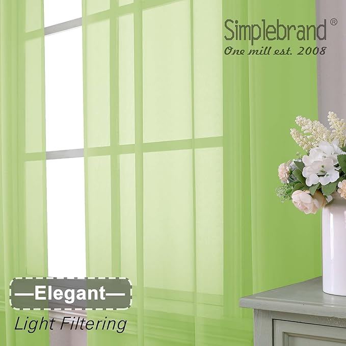 Simplebrand Rod Pocket Top Solid Voile Sheer Curtains for Bedroom, 54 Inch Length Drapes Set of 2, Lightweight and Light Filtering Elegant Lime Curtains Panels Window Treatment, 42W×54L, Lime