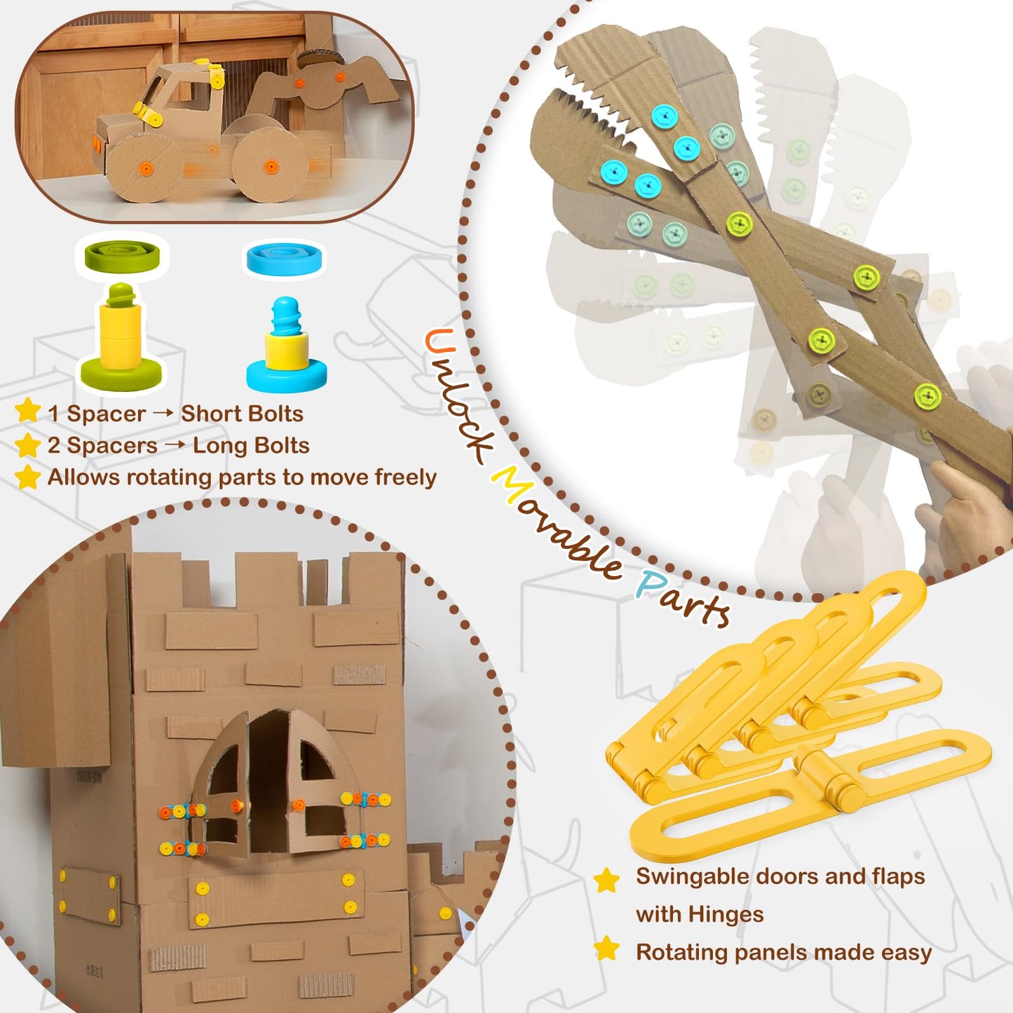 ZLemma Cardboard Construction Kit - 401 PCS Kids Building Set with Safe Serrated Cutter, Crease Roller, Screws & Nuts, STEM Upcycled Tool for DIY Cardboard Projects, Engineering & Creativity