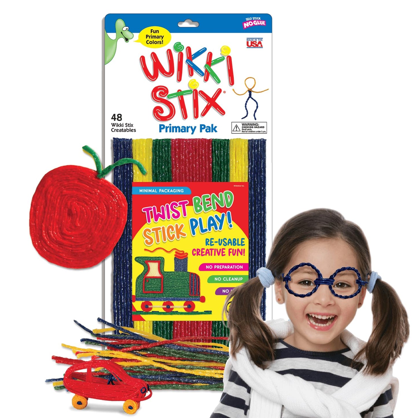 Arts and Crafts for Kids Triple Play Pack, Non-Toxic, Waxed Yarn, Fidget Toy, Reusable Molding and Sculpting Playset, American Made by Wikki Stix, 3 Color Sets, 144 Count