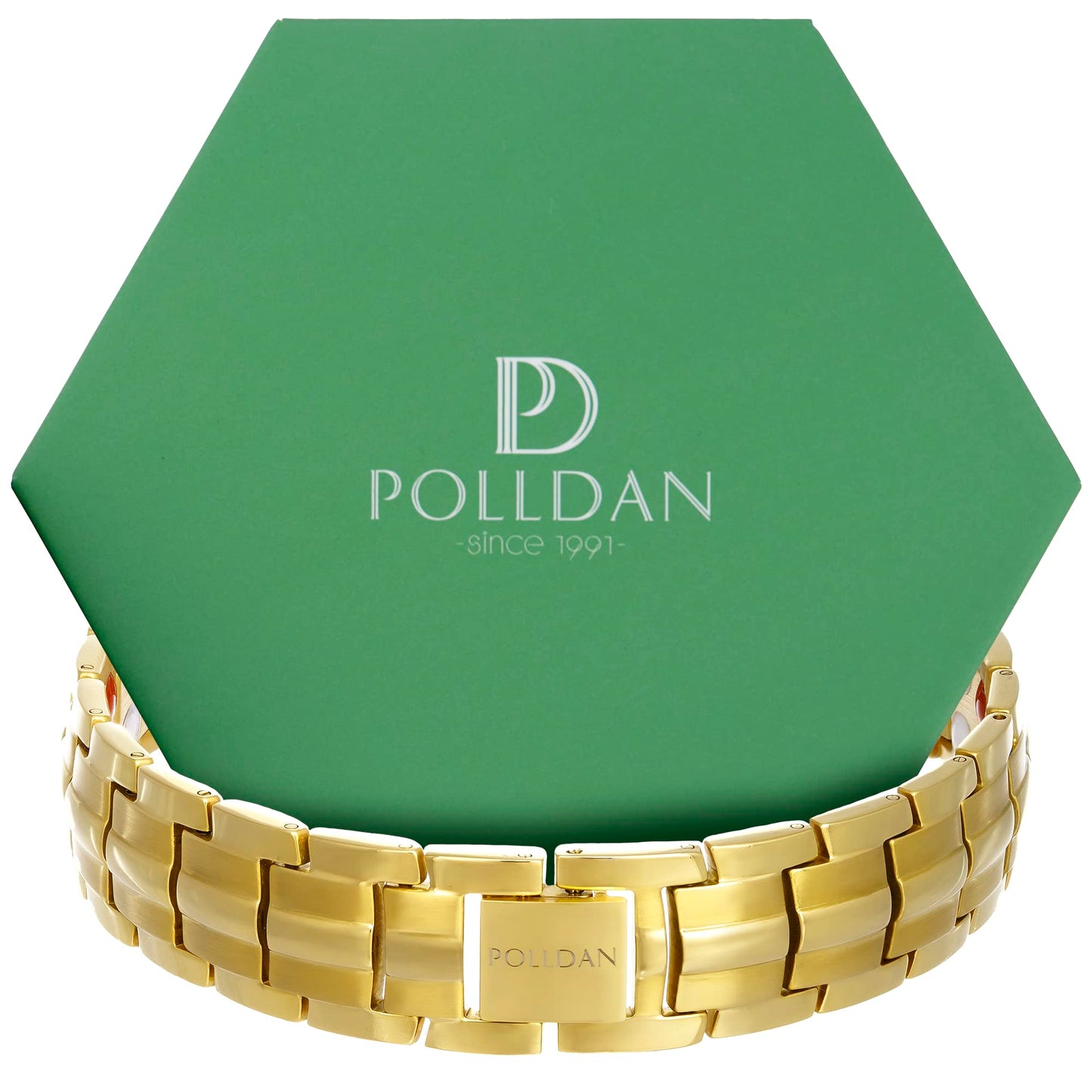 POLLDAN® 3X Power Magnetic Bracelets For Men | 6200 Gauss Strength Mens Titanium Bracelet with Fold-Over Clasp, Adjustable Length, Gift Box, Sizing Tool | Innovative Magnets Alloy - Patent (2X Gold)