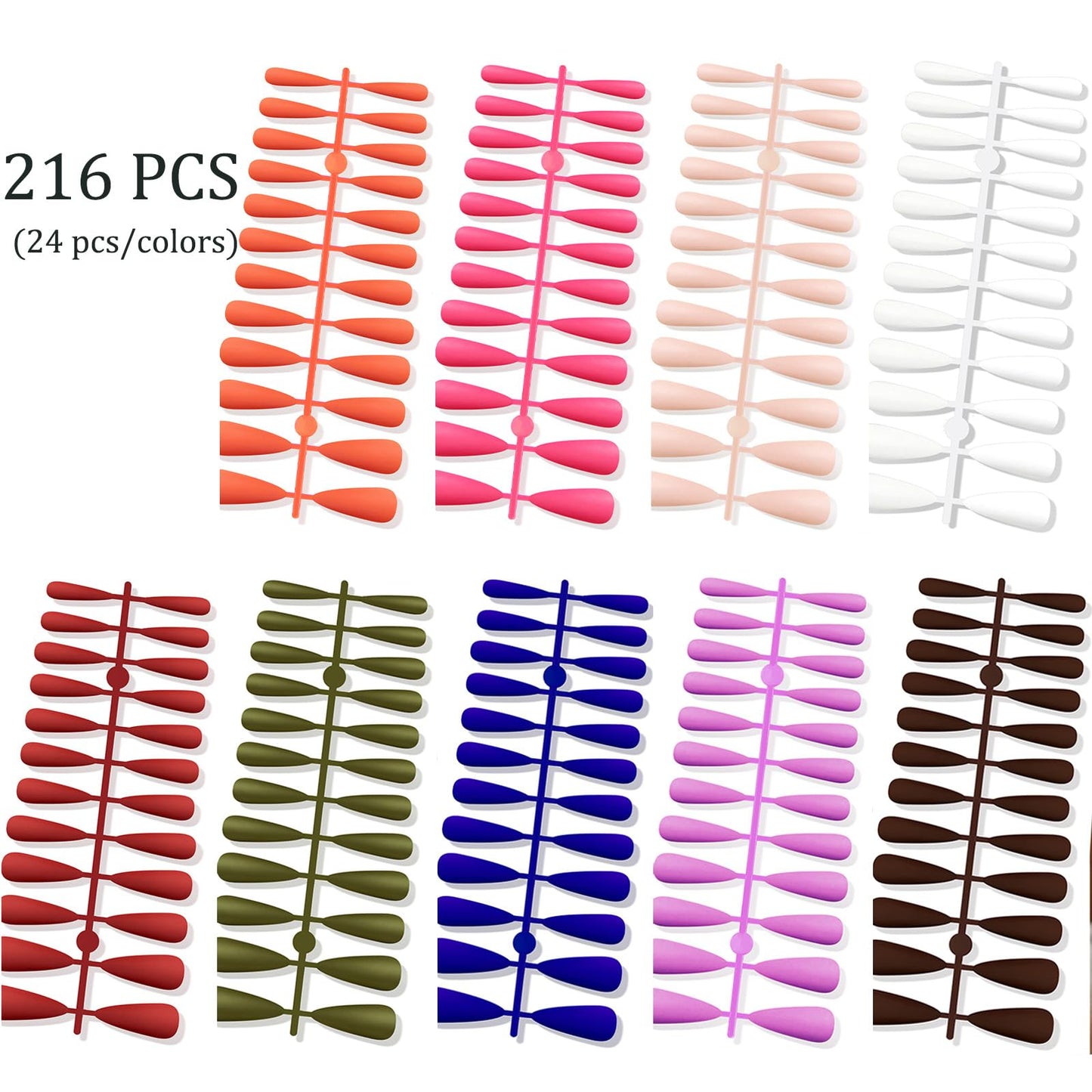 216 Pcs Press on Nails Stiletto Nail Press ons in 9 Colors Long Fake Nails in 12 Sizes Mate False Nails Full Cover Stick on Nails for Women Manicure