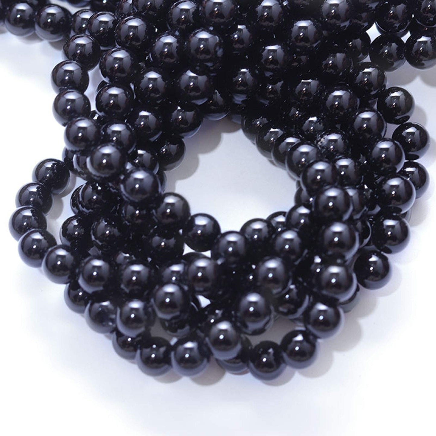 Filluck Natural Stone Beads 8mm Black Polished Round Smooth Agates Gemstone Beads for Jewelry Making 15 Inch(Black Onyx,8mm)