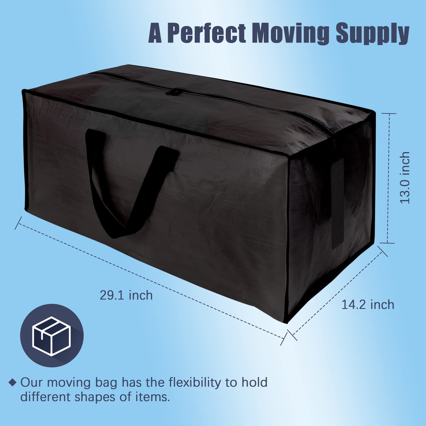 HOMESURE 4 Pack Large Strong Moving Bags with Zippers & Carrying Handles - Water-Resistant - Heavy Duty Storage Tote for Space Saving Moving Storage, Fold Flat, Alternative to Moving Box (Black)