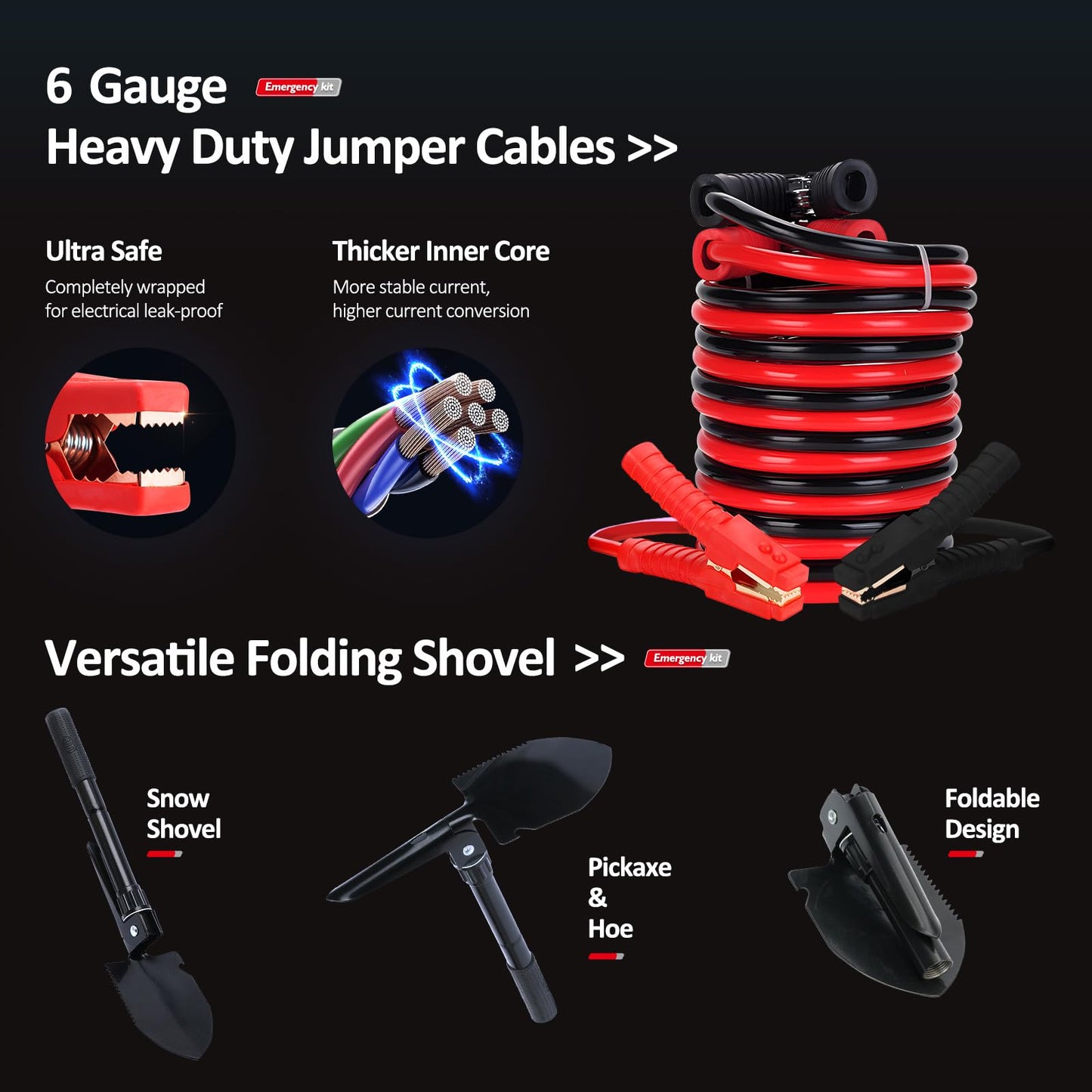 Vetoos Car Roadside Emergency Kit with Jumper Cables, Auto Road Side Safety Kit for Vehicles - with Premium Carry Bag, Portable Air Compressor