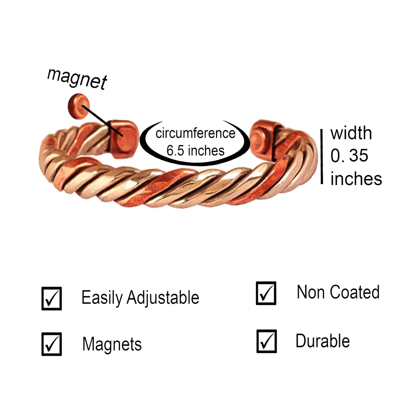 Touchstone Copper magnetic bracelet Tibetan style. Hand forged with solid and high gauge pure copper. Twisted rope look. 2 metal look.