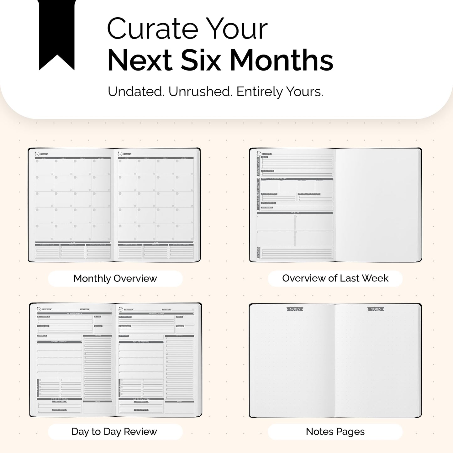 Panda Planner Pro A4 Daily Planner 2026 – 6 Month Large 8.5x11 Undated Academic & Productivity Planner with Daily, Weekly & Monthly Calendar, Work Planner, Goal Tracker, Habit Tracker & Personal Development Organizer – Black
