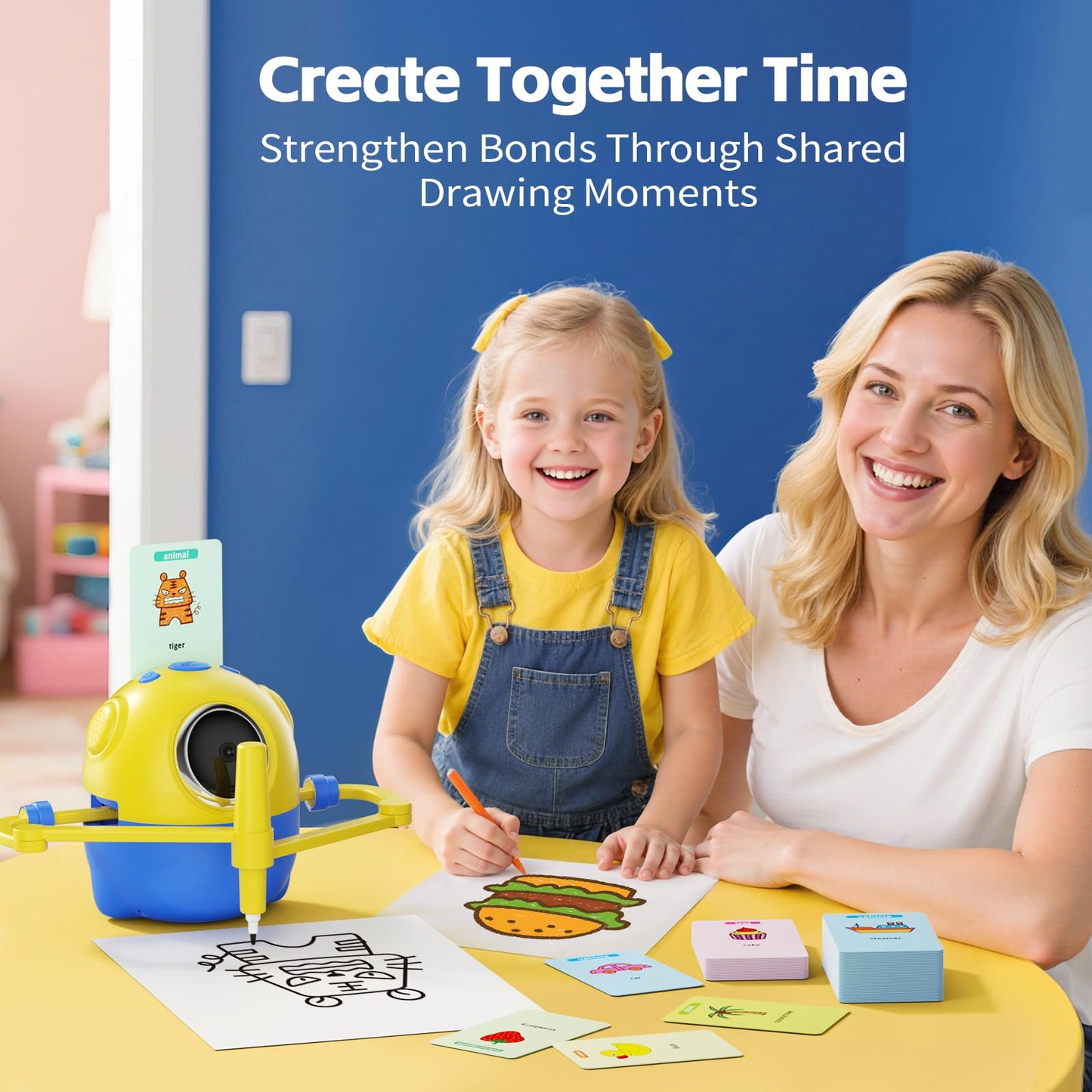 Drawing Robot for Kids with Camera Recognition, Interactive Educational Drawing Machine with 150 Cards, Montessori Painting Learning Toys for Ages 3+, Birthday for Boys Girls (Yellow)