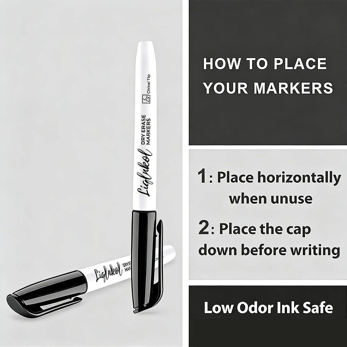 LiqInkol Dry Erase Markers Bulk, 144 Pack Black Whiteboard Markers, Chisel Point Low Odor Dry Erase Markers for School Office Home