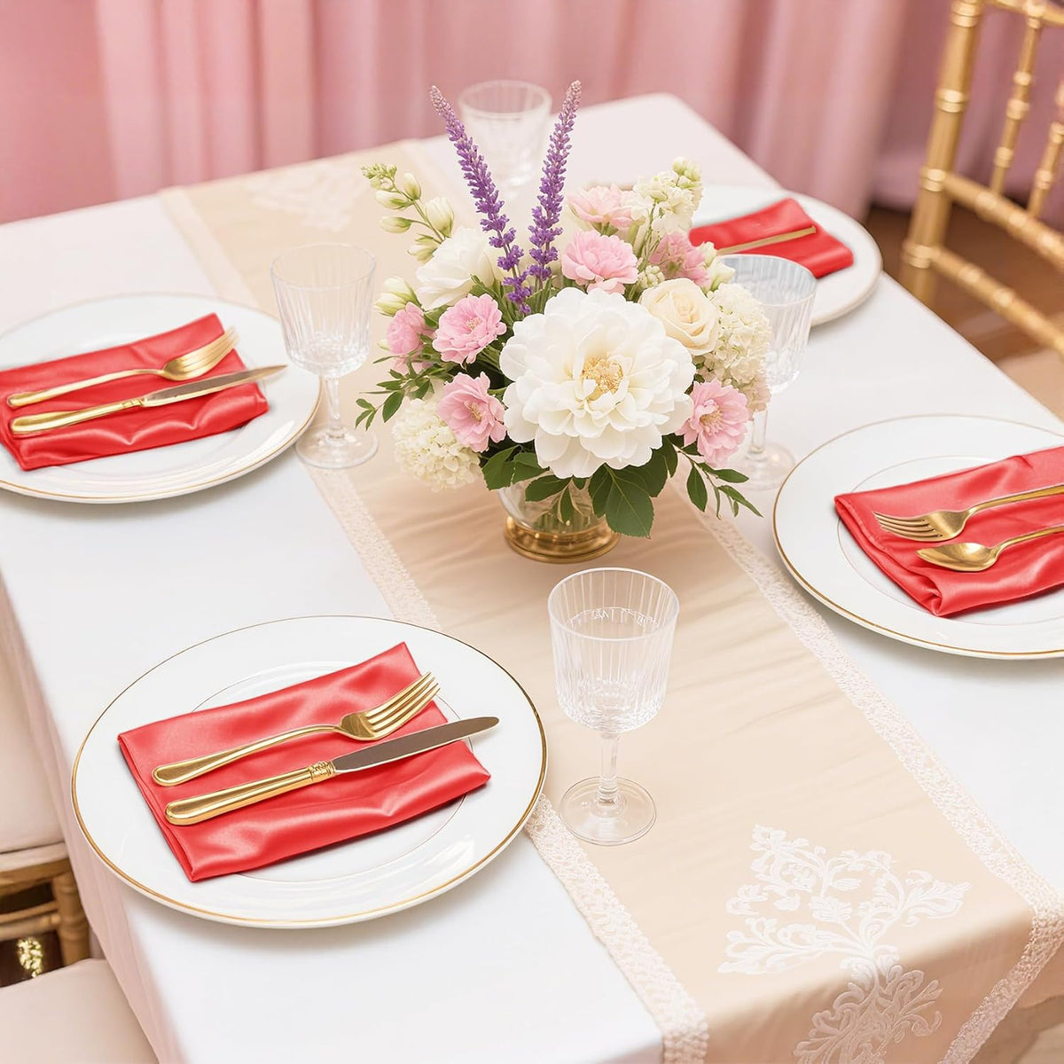 Bailarina 80 Pack Red Satin Napkins,17x17 Inches Wedding Napkins Square Soft Silky Table Napkins Bulk Decorative Elegant Cloth Napkin for Party Decoration, Banquet,Wedding,Graduation