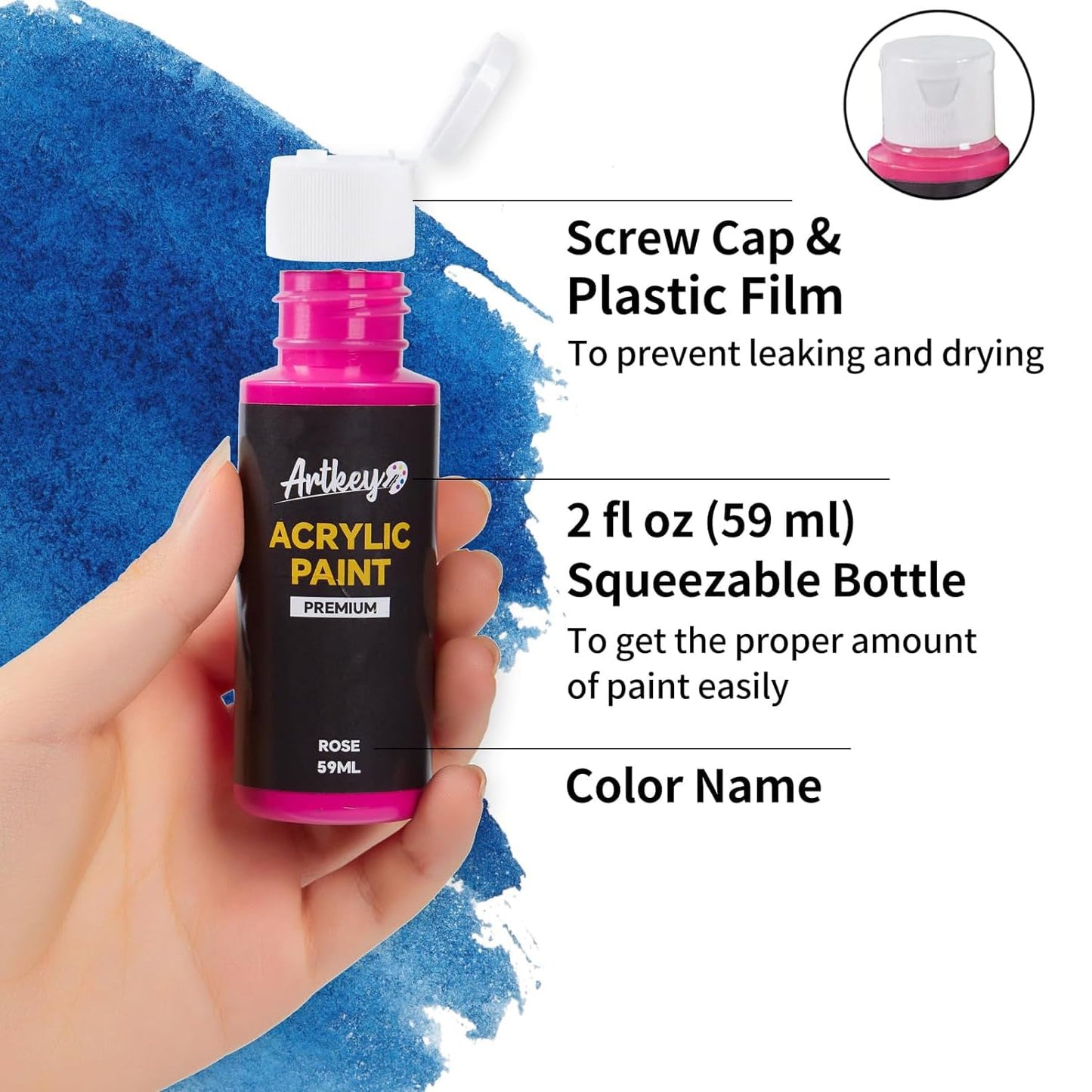 Artkey Acrylic Paint Set, 24 Colors 2 oz/59 ml Acrylic Paint Kit for Professional Artists & Beginners – Craft & Art Supplies for Canvas, Wood, Fabric, Rock, Leather, Ceramic, Glass, Easter Egg