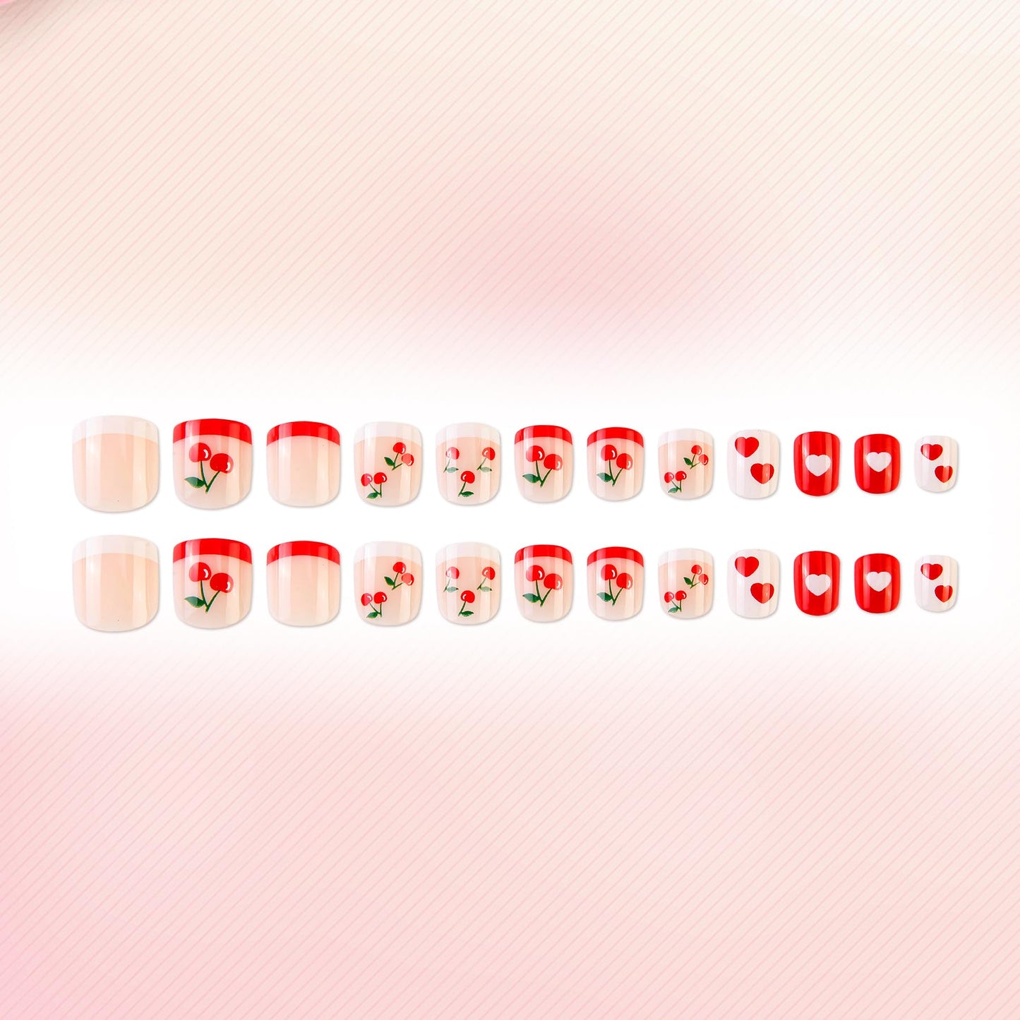 Kawyehu Kids Press on Nails Children Fake Nails 72PCS Artificial Nail Tips Adhesive Full Cover Short False Fingernails for Girls Kids Nail Decoration (Cherry Diamond Glitter)