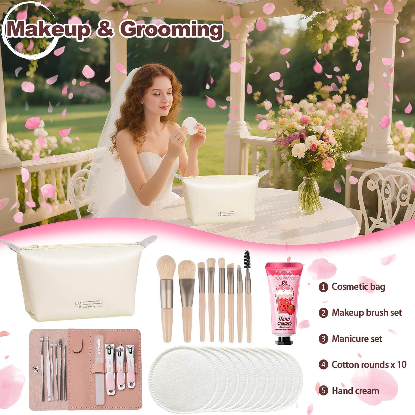 Bridal Emergency Kit for Wedding Day, Women's 40+ Essentials Items for Bride with Cosmetic Bag, Must-Haves for Wedding & Daily Travel, All-in-One Survival Set, Perfect Bride Wedding Gift