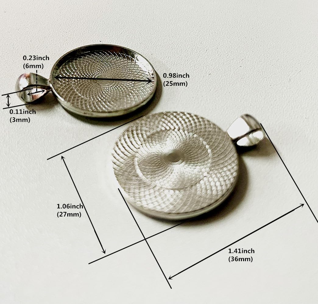 Hand-Made DIY Frame Pendant Tray Round Convex Tray Pendant, 100PCS Diameter 25 mm, Silver
