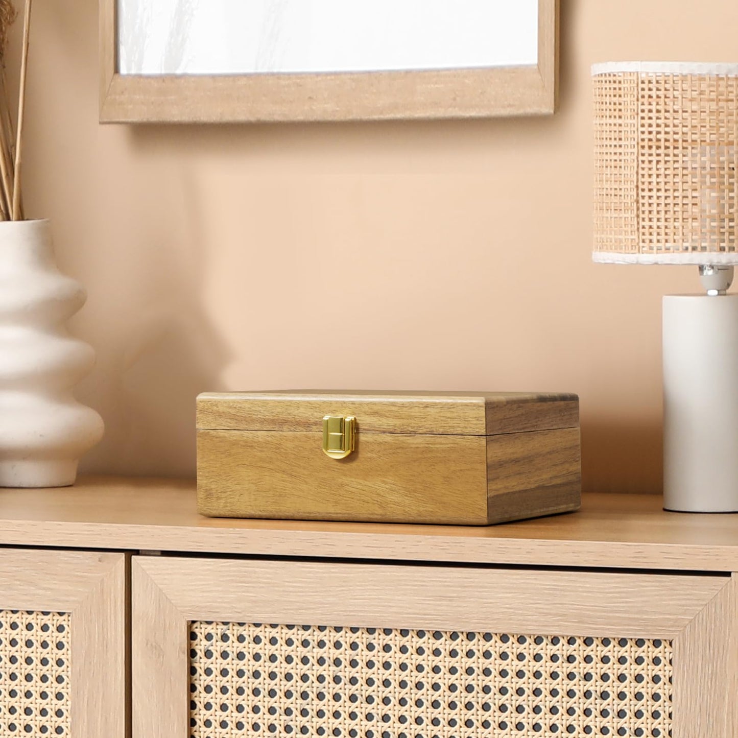 BWODYAY Acacia Wood Decorative Box with Lid, Small Jewelry Box, Memories Box, Keepsake Boxes with Lids, Wooden Gift Box