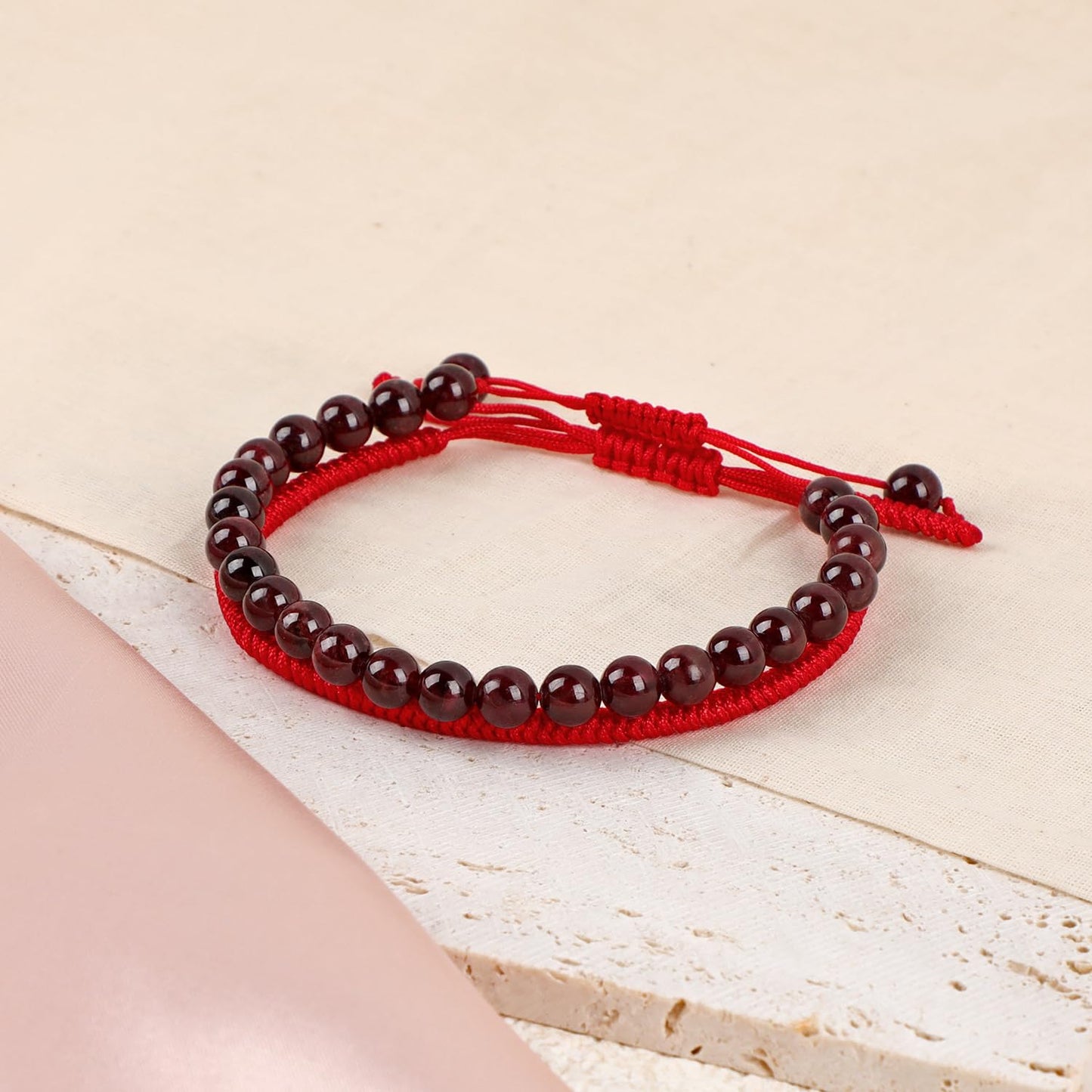 LPBeads 6mm Garnet Bracelet with Handmade Rope Bracelet Size Adjustable Natural Stone Crystal Healing Bracelets Gifts for Unisex Adults