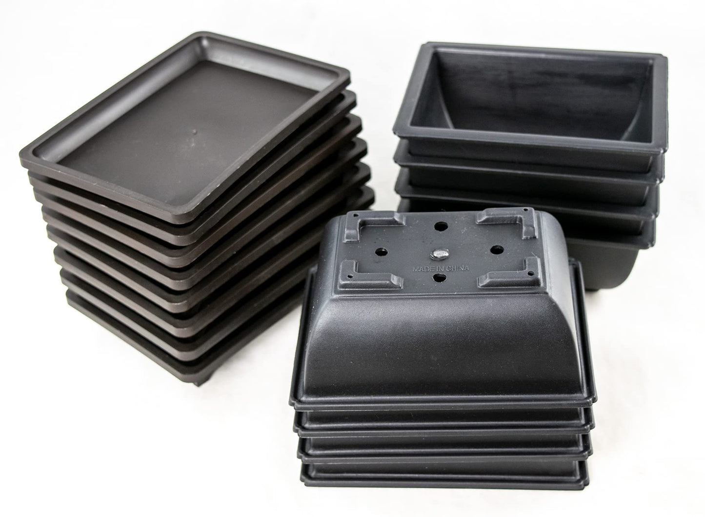 8 Sets Rectangular Plastic Shohin Bonsai Training Pot, Cactus & Succulent Planter + Tray 5 inches x 3.5 inches x 2 inches , Black