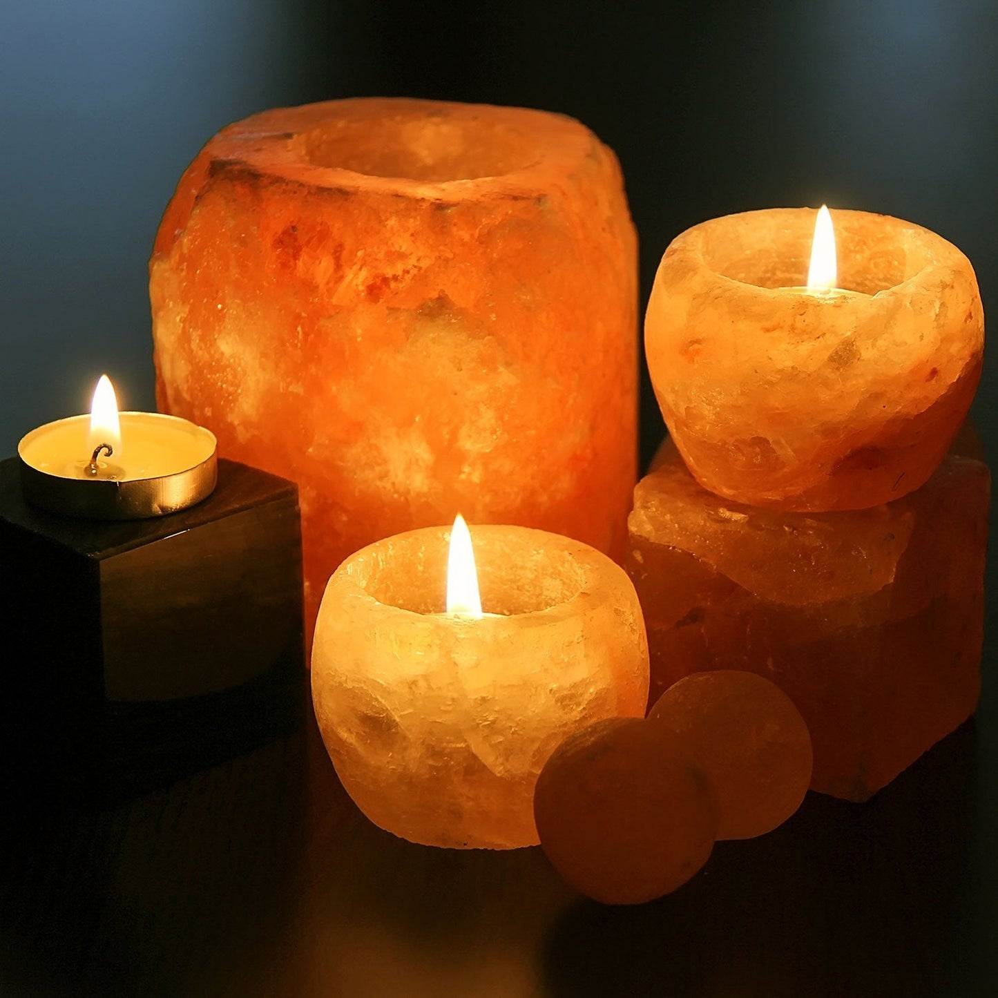 Himalayan Glow Hand Carved Himalayan Salt Candle Holders, Home Decor Item Great as a Night Light (Pack of 2)