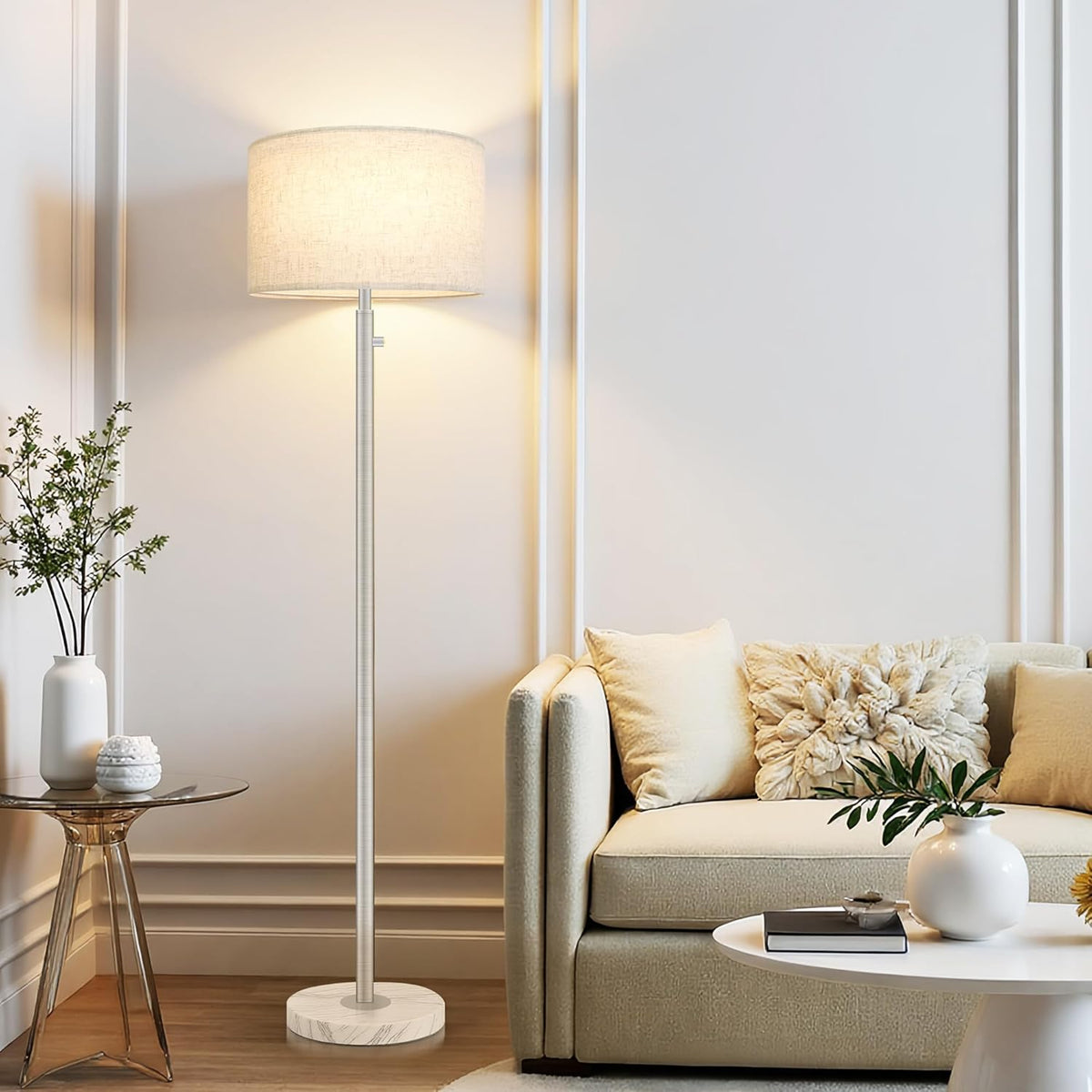 Floor Lamp for Living Room,Dimmable Gold Floor Lamp,Modern Standing Lamp with Marble Base,Tall Standing Lamp for Bedroom, Reading,Office & Kids' Room,LED Bulb Included(Brown)