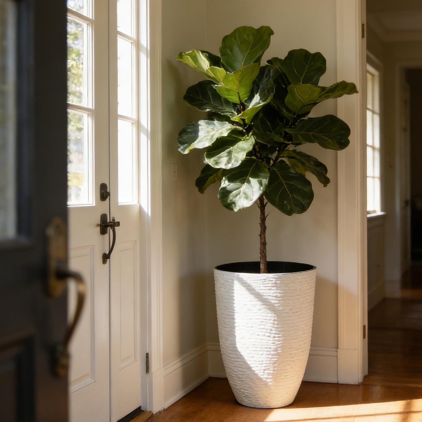 Worth Garden 2-Pack 21" H. White Tall Planters - 14'' Dia Resin Large Round Flower Pots for Outdoor Plants Trees - Imitation Stone Finish Plastic Indoor Front Porch 9 Gallon Decorative Container Patio