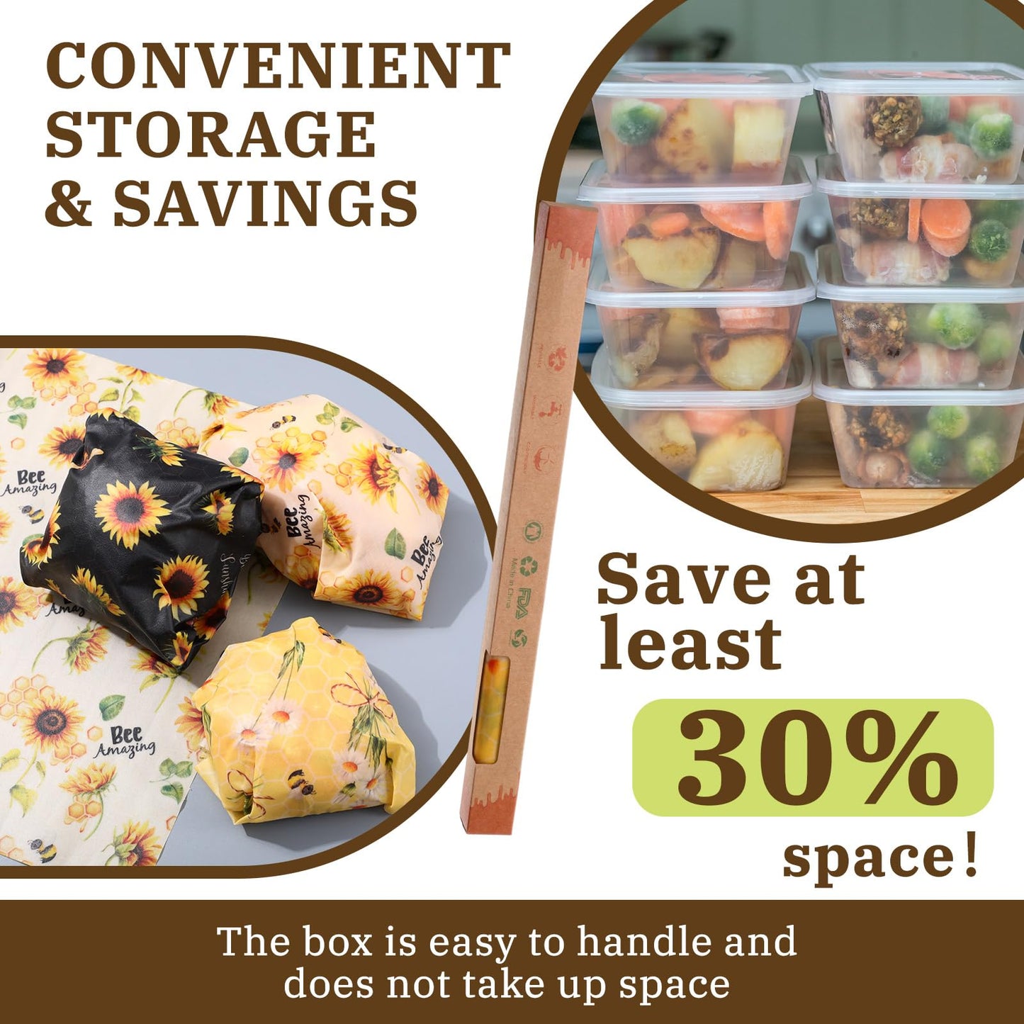 3 Rolls Reusable Beeswax Wraps for Food 13 x 40 Inches Bees Wax Wraps Reusable Food Storage Wrap Beeswax Paper Roll for Bread Sandwich Cheese Fruit Snacks(Bee)