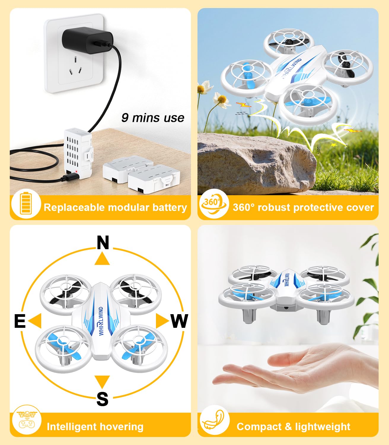 TURN RAISE Mini Drone for Kids & Beginners - RC Quadcopter with Colorful LED Lights, 360° Flips, 3 Batteries 27 Min Flight, 2 Speed Modes, One Key Take Off, Indoor Flying Toy Gift for Boys Girls