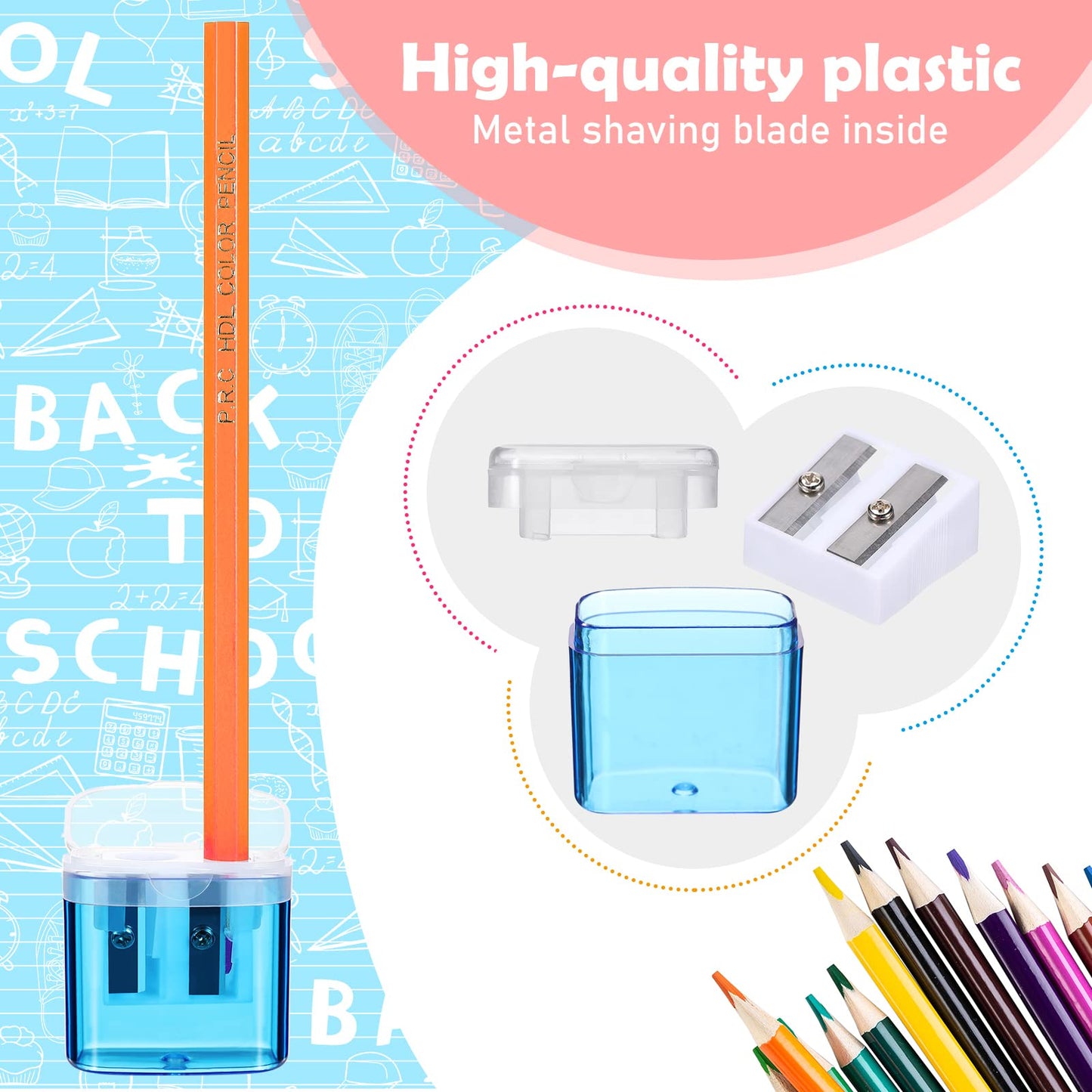 Teling 216 Pcs 180 Pcs Manual Pencil Sharpeners Bulk Handheld Dual Holes Pencil Sharpeners Colorful Portable Compact Sharpener with Lid for Home Office Supply