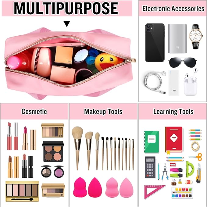 Chenille Letter Clear Makeup Bags Mama Tote, Preppy Patch Makeup Bag Zipper with Handle, Waterproof PVC & Nylon Portable Glitter Large Cosmetic Travel Toiletry Storage Bag for Women Girls(MAMA-Pink)