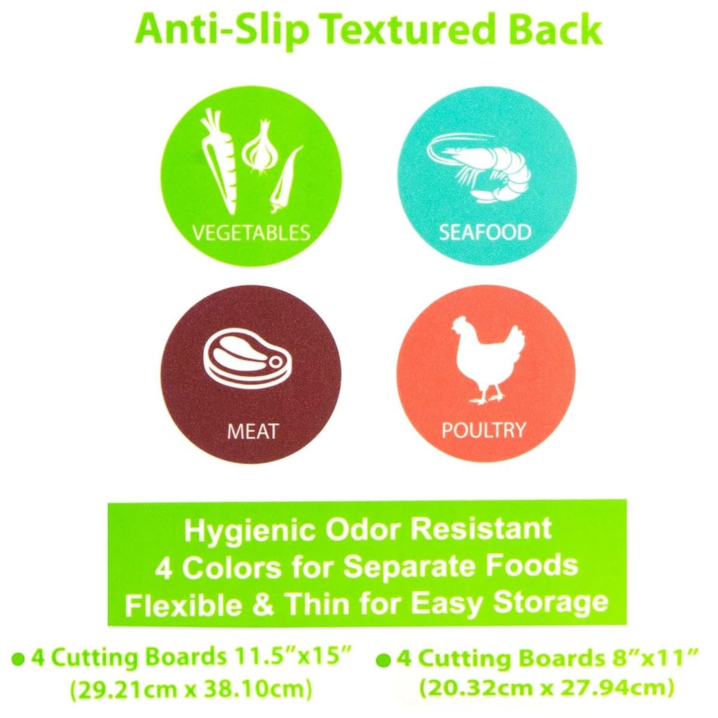 Simply Genius Flexible Rectangular Cutting Board Set - Dishwasher-Safe Kitchen Cutting Mat - Textured-Grip Flexible Surface - Odor-Resistant Plastic Chopping Mat - 4-Pack, 11.5 x 15 in, Gray