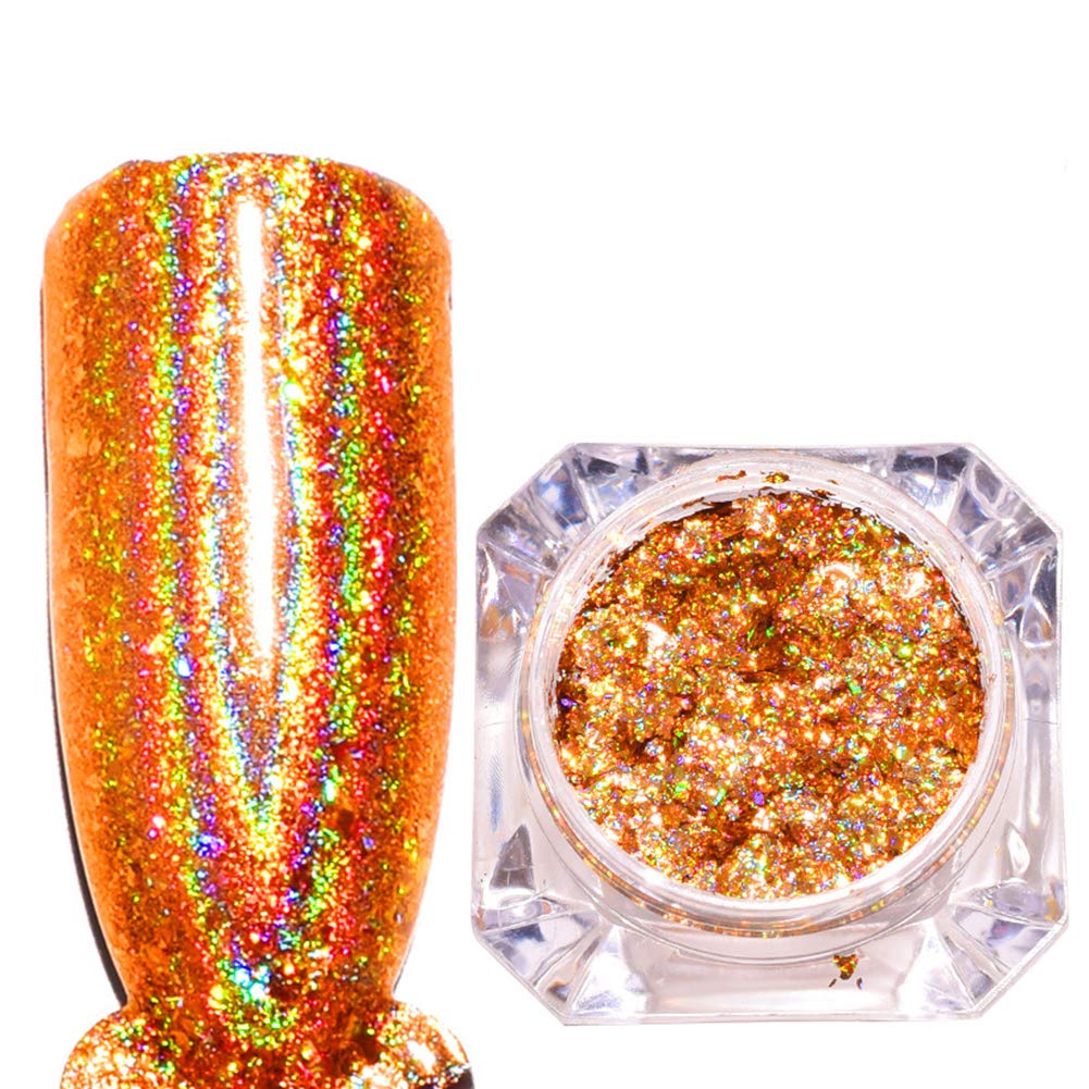 YesLady Nail Glitter Gold Shining Powder Magic Laser Pigment DIY Art Decorations 2Boxes
