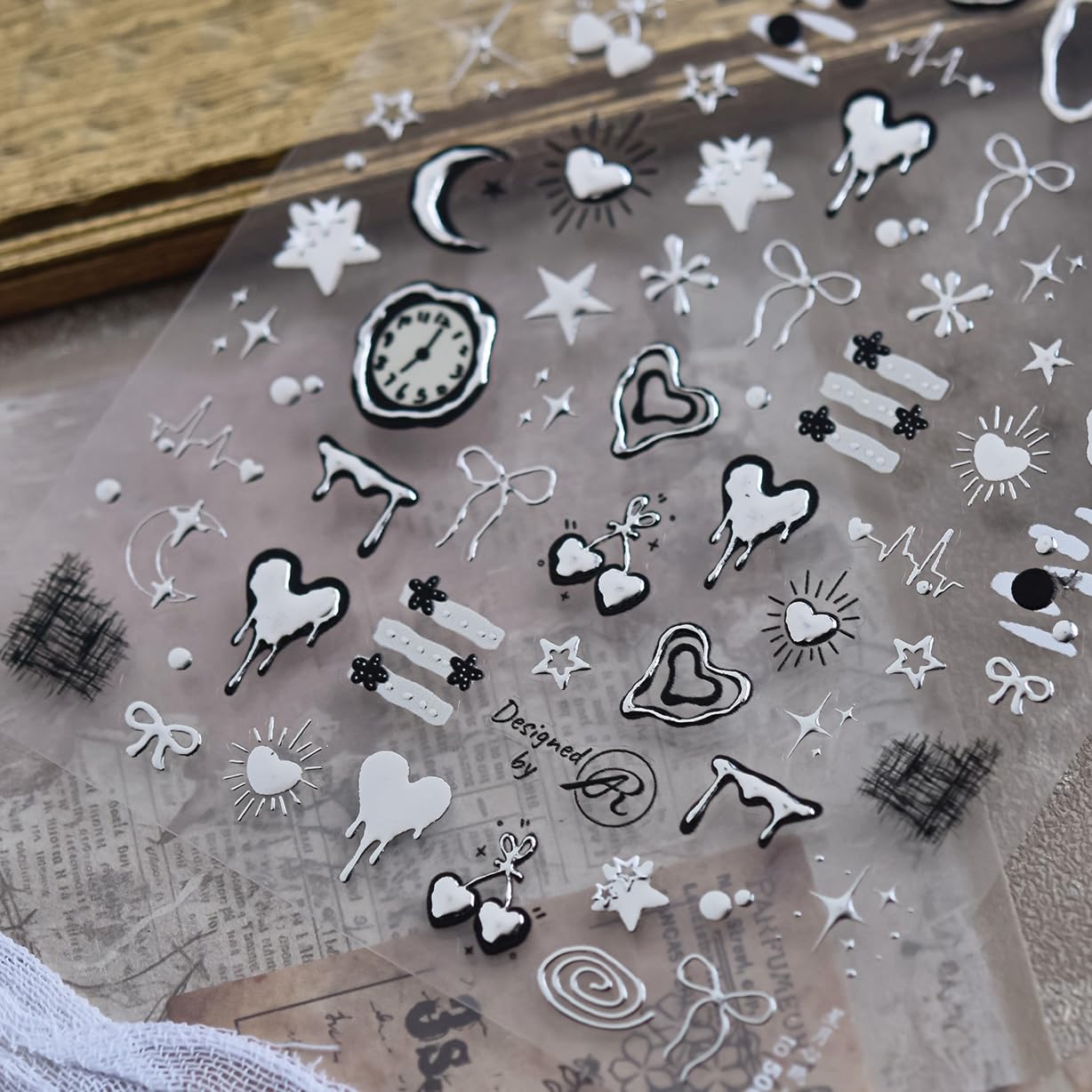 Phuryllic 3D Nail Stickers for Nail Art, Embossed Self-Adhesive Cute Nail Charms & Decals for DIY Nails, Easy-to-Apply Nail Design Supplies & Accessories for Home Manicure-2000s Nails Art