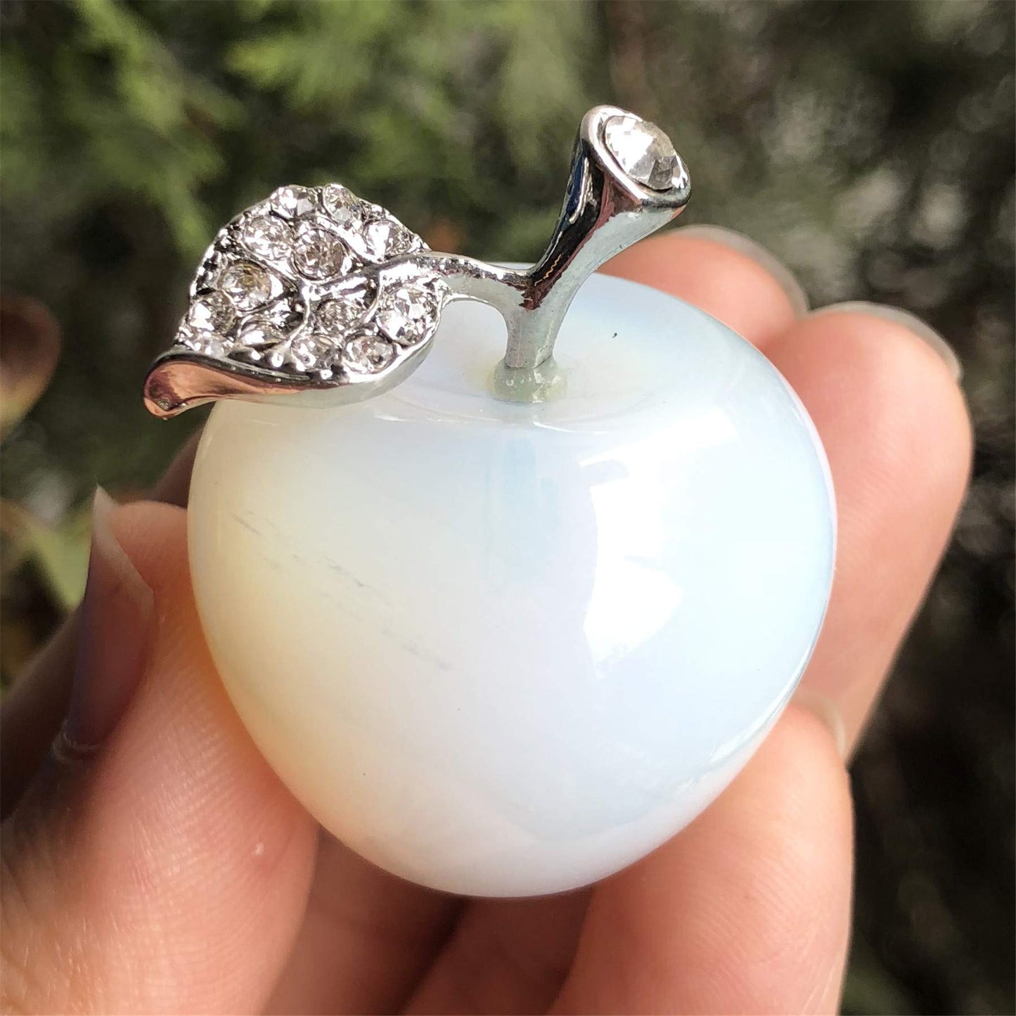 Casaper Synthetic Opalite Apple Figurine Pocket Stone Fruit Sculpture Healing Crystal Statue Home Decoration 1.3" Tall