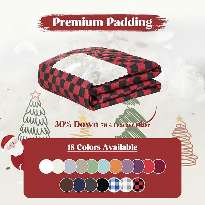 puredown® Lightweight Checkered Couch Throw Soft Feather Down Throw Blanket for Indoor and Outdoor Use, 50"X70", Black and Red