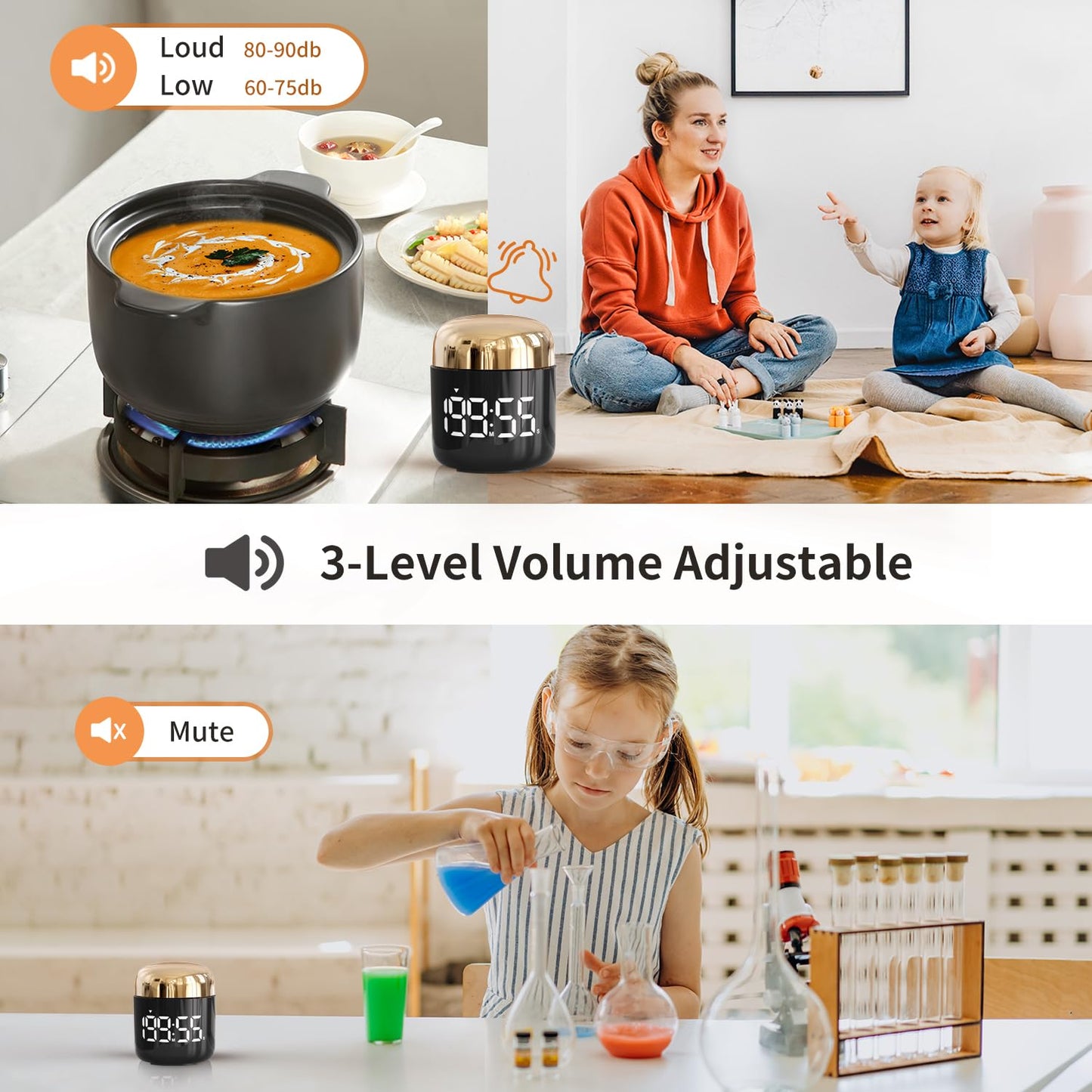 MeesMeek Digital Kitchen Timer,Countdown Countup Timer with Large LED Display Volume Adjustment,Timer for Cooking, Classroom Time for Kids and Teachers. (Gold)