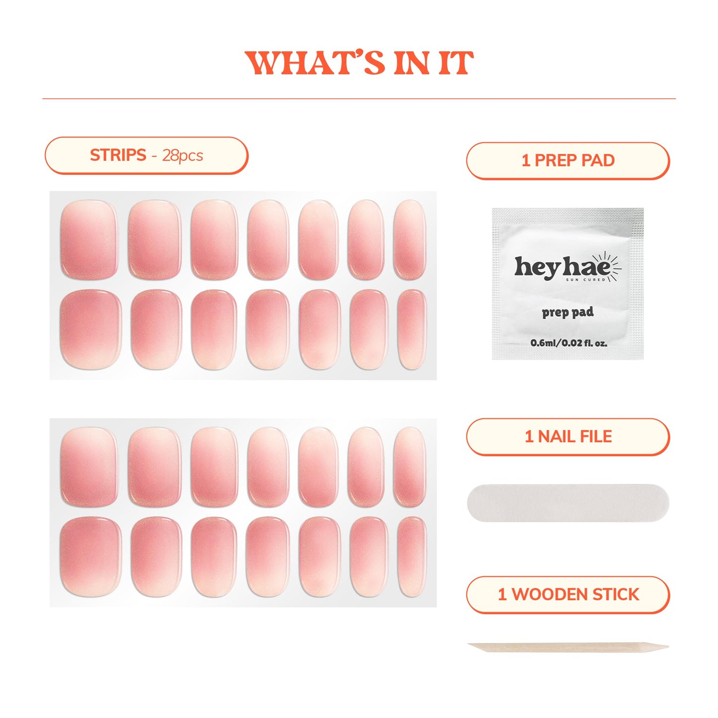 Heyhae Semi Cured Gel Nail Strips | No LED Lamp Needed | Glitter, Pink, Spring | Easy Apply & Remove, Salon Quality | Includes 28 Strips, 1 Prep Pads, Nail File & Wooden stick - Hey, Let's Go Shopping