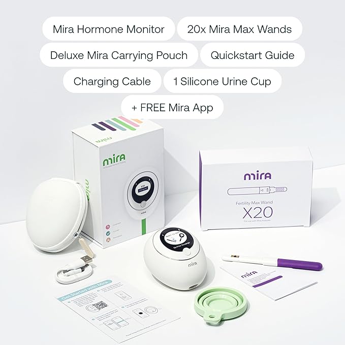 Mira Max Fertility Monitor & Ovulation Test Kit for Women, Track LH, PdG, E3G Hormone Levels, Digital Fertility Tracker + 10 Ovulation Test Strips, Monitor and Detect Ovulation at-Home with Mira App