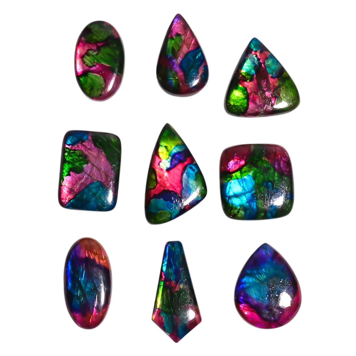 GEMKORA [30-40mm] [3pcs] Large Rainbow Pattern Labradorite Gemstones Cabochons, Jewelry Making Loose Gemstone, Polished Gems, DIY, Wire Wrapping, Reiki, Wikka, Healing Crystals, Bulk Gemstone Deal
