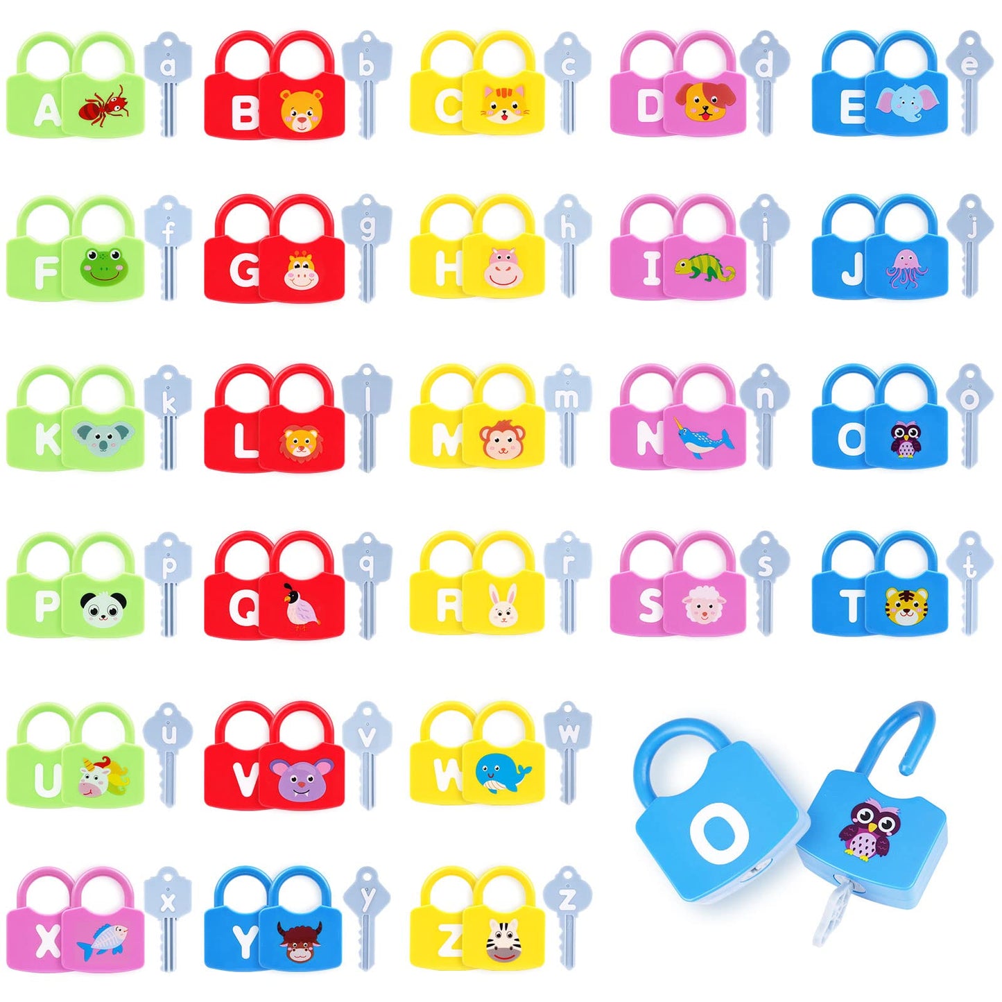 AXEARTE Montessori Educational Toys - Alphabet Learning Locks and Keys for Toddlers - 26 Locks & Keys Set - Baby Sensory Fine Motor Skills Toys - ABC Locks and Keys