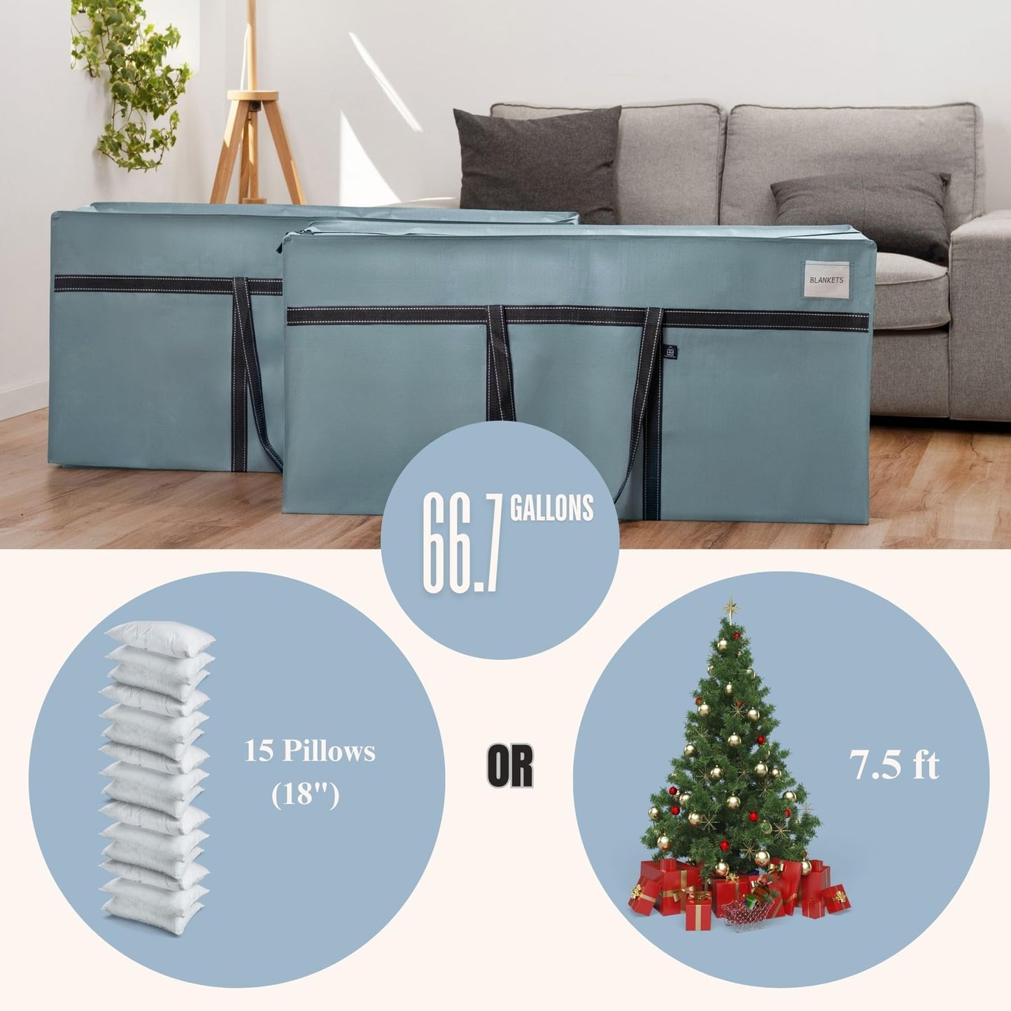 VENO 2 Pack Extra Large Moving Bags, Heavy Duty Storage, Moving Boxes, Large Storage Bins with Lids Alternative for College, Christmas Tree, Packing Supplies Essentials (Light Blue Matte, 2 Pack)
