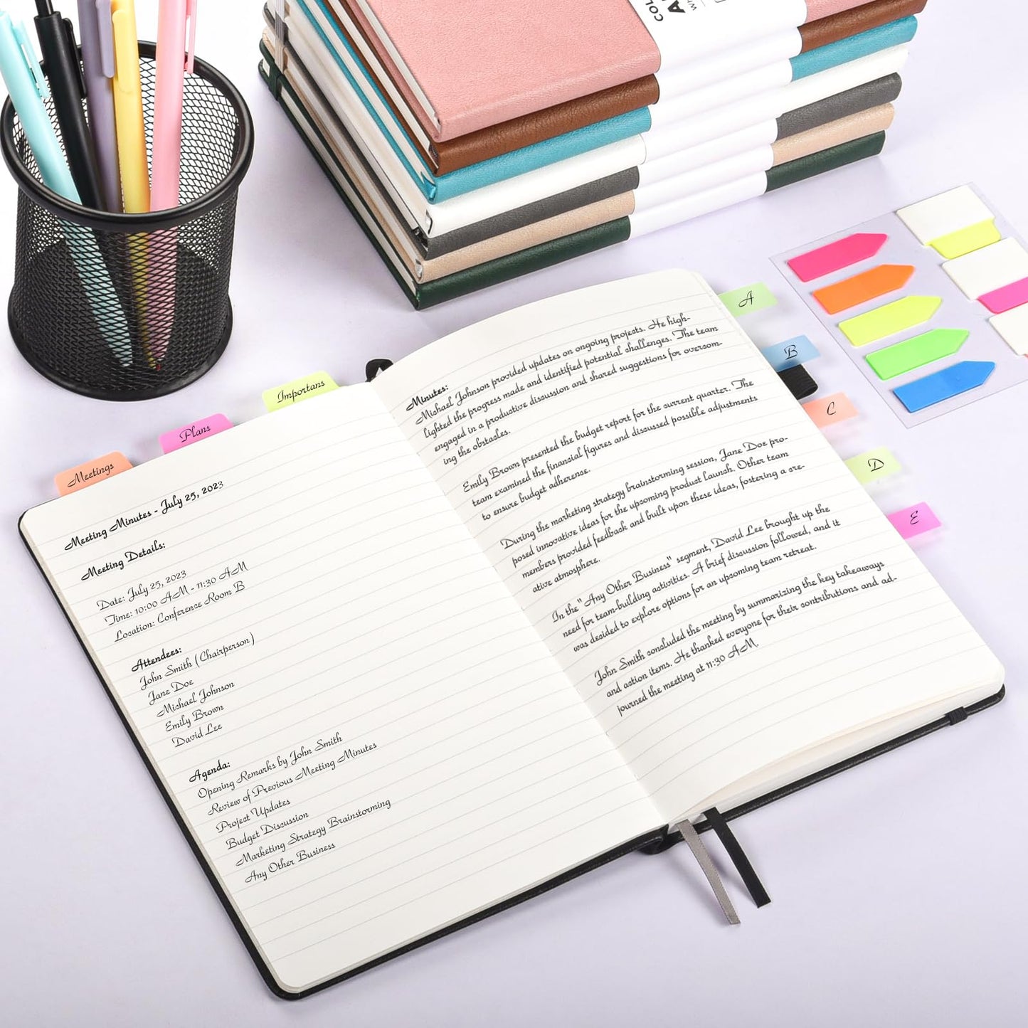 6 Pack Journal Notebooks for Work with 6 Pens, A5 Hardcover Notebook，Business Notebooks Bulk, College Ruled Notebook for Men, Leather Journal for Writing, 160 Pages, 100GSM Thick Paper (5.7" x 8.3")