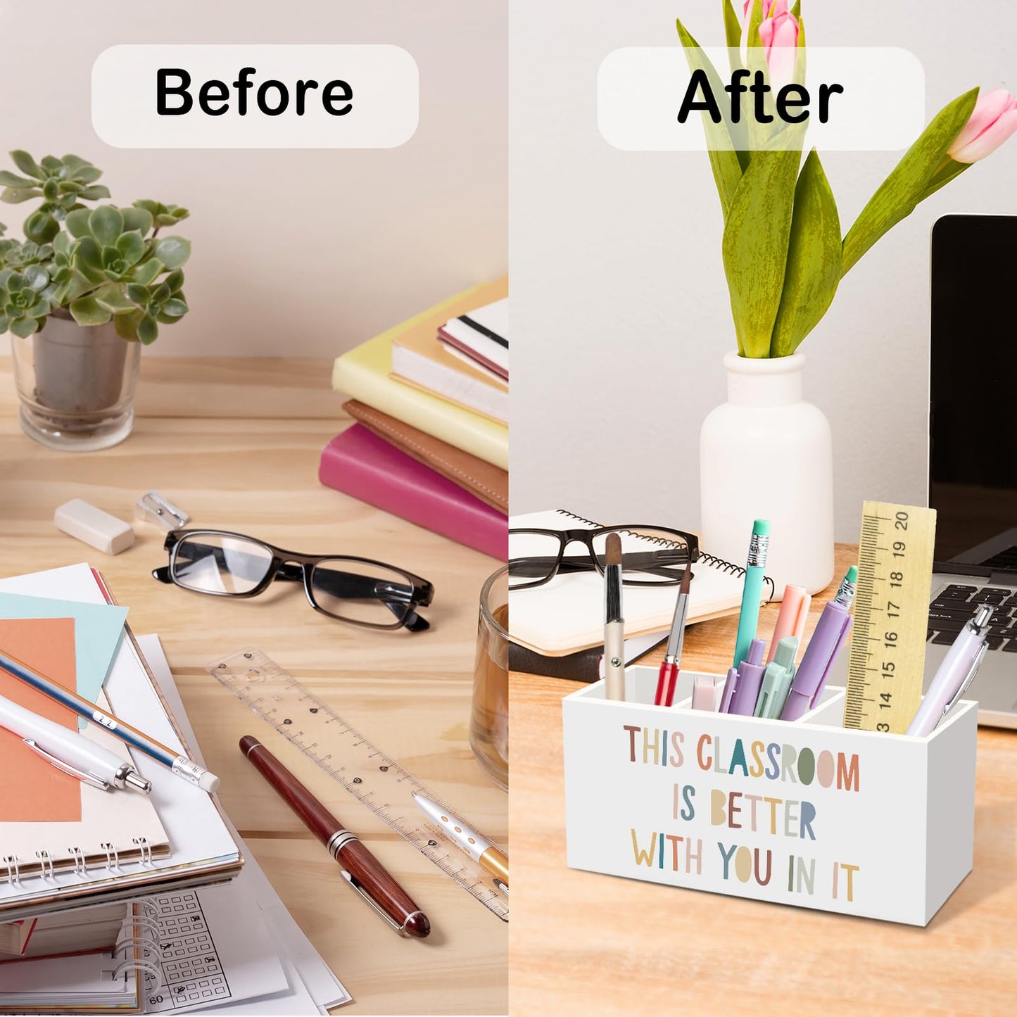 nvucamd Boho Classroom Pen Pencil Holder for Desk, Boho Office Desk Accessories, Back to School Pen Holders Organizer for Students Boys Girls Teachers,This Classroom Is Better with You in It