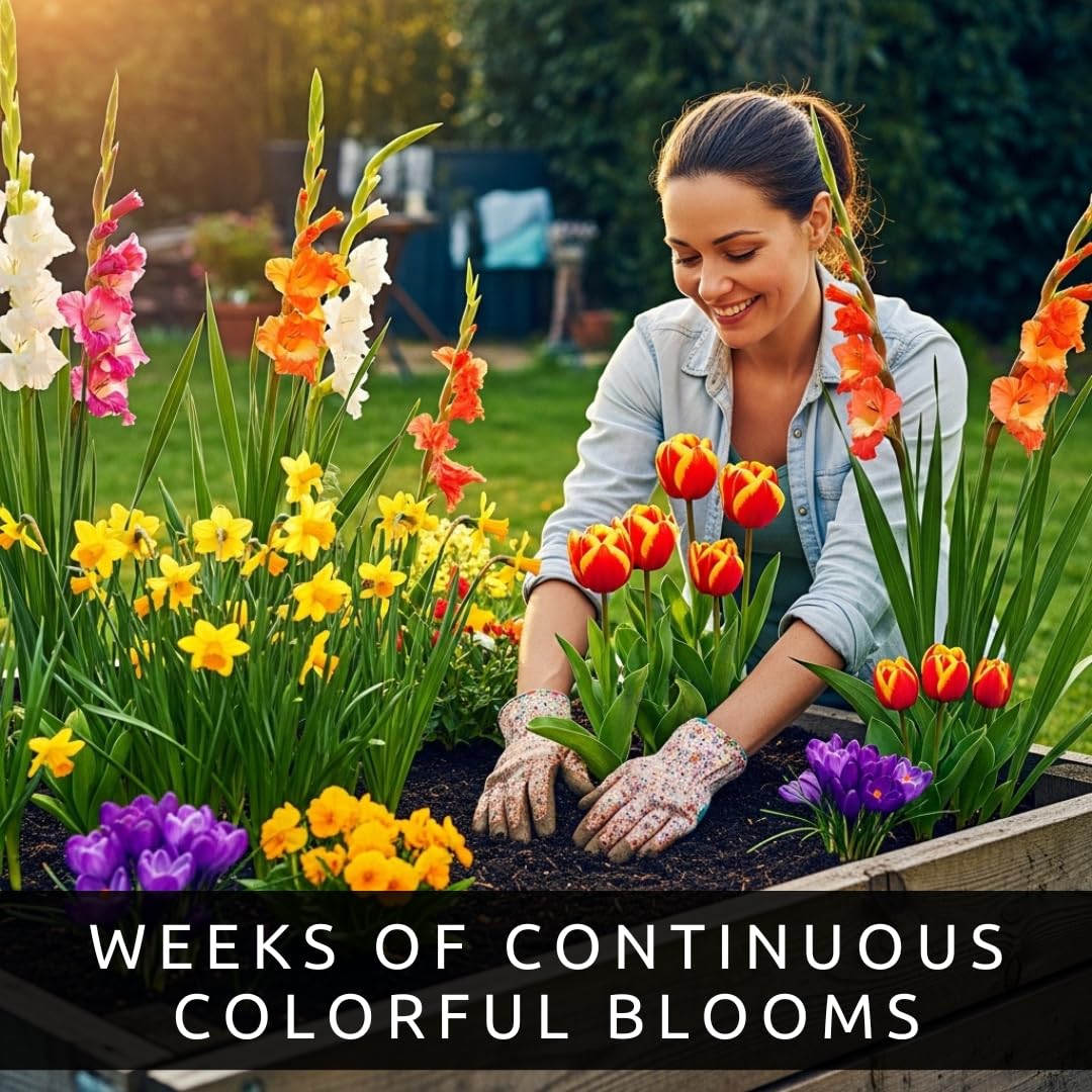 Complete Spring Flower Garden | 50 Fresh Bulbs | Bloom All Spring and Summer | Easy to Grow Flower Bulb, Indoor/Outdoor | Tulips, Daffodils, Crocus, Gladiolus - Living Gift