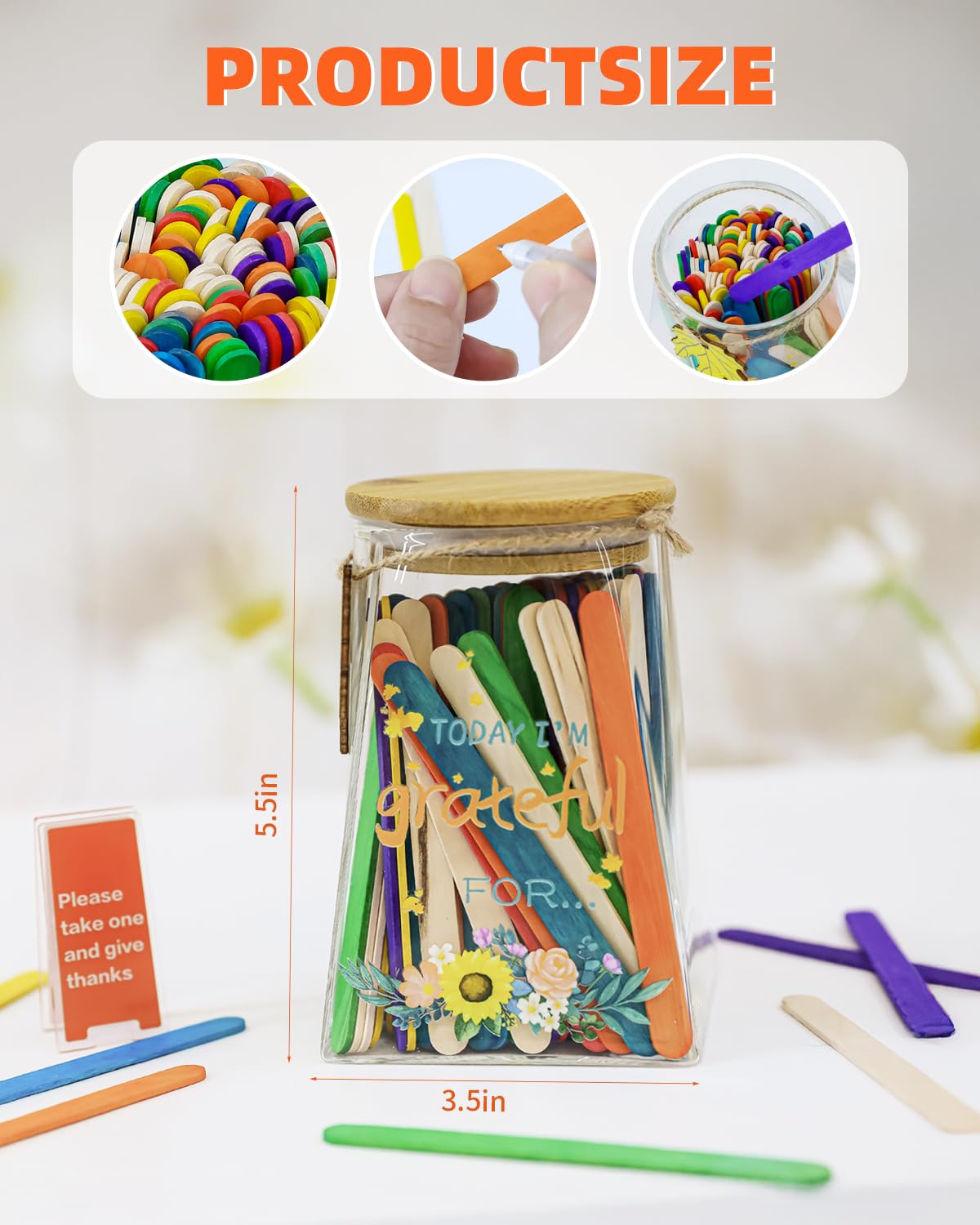 Gratitude Jar – DIY Thankful Notes & Positive Affirmations Jar Count Your Blessings – 150 Write-On sticks – Thanksgiving Activity, Christmas Gift, Birthday, Family & Friends Keepsake (stick style)