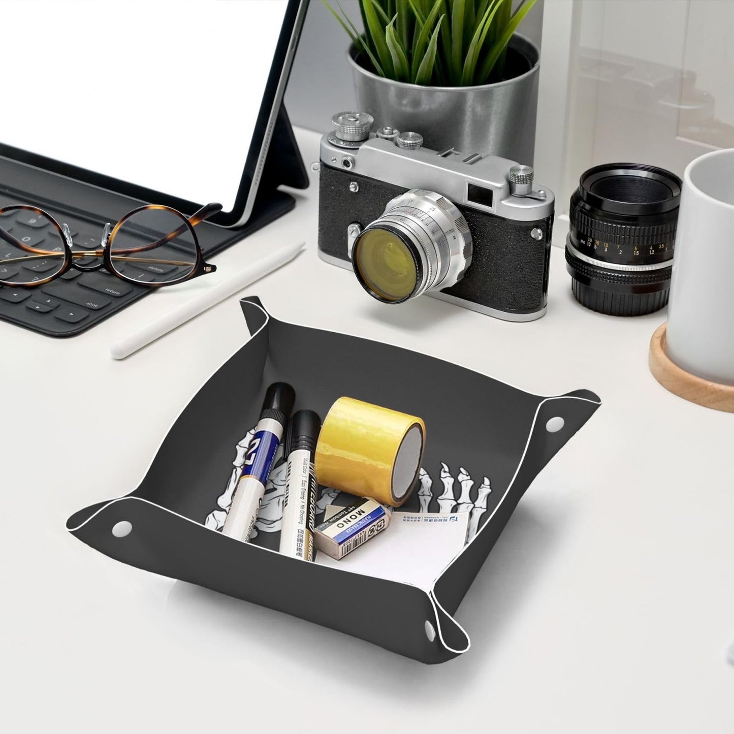 Skeleton Skeletal Hands Valet Tray Catchall Trays Key Organizer Leather Tray Night Stand Organizer Bedside Vanity Trays Decor for Entryway Table
