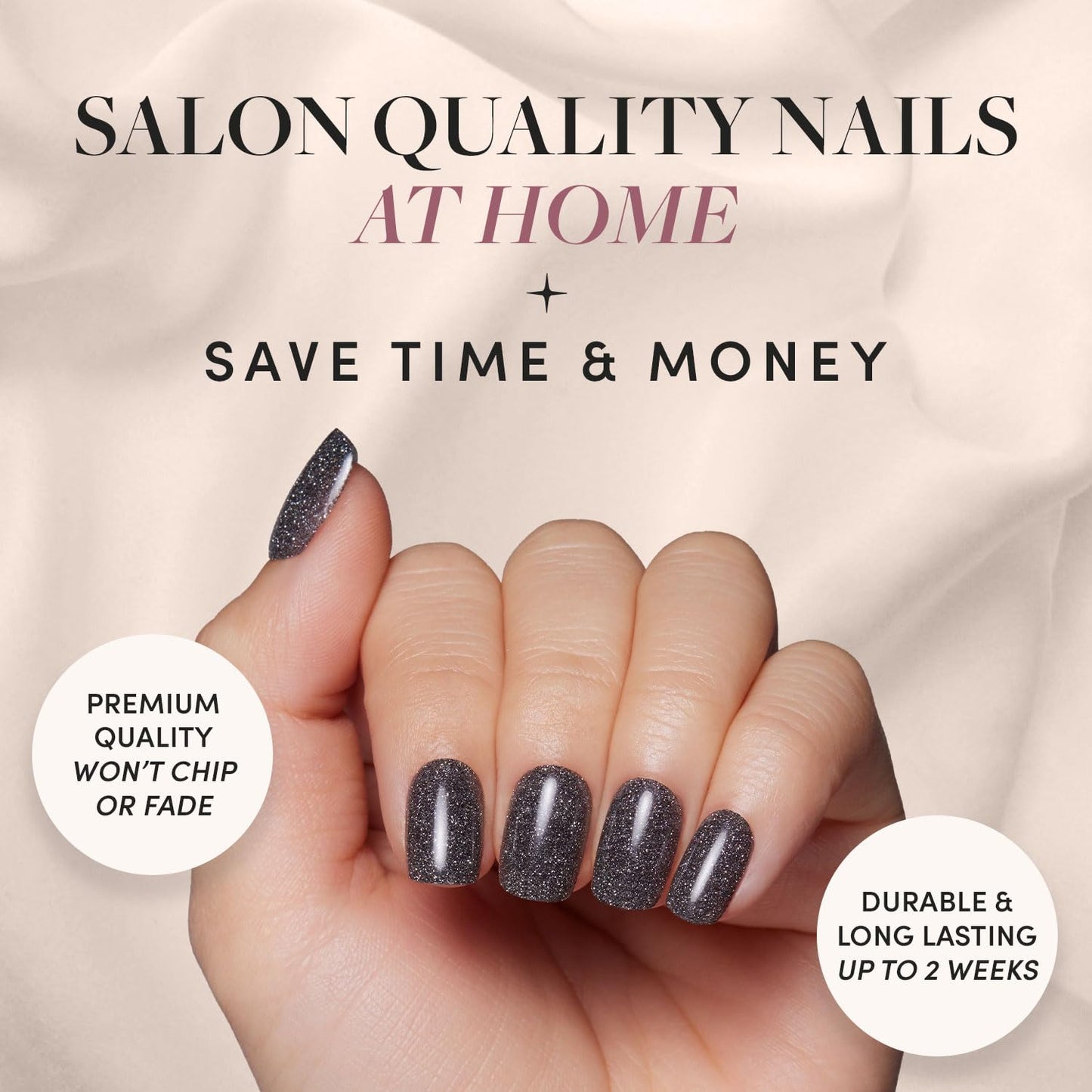 Glamnetic Press-On Nails Bundle - Cosmic, Cherry Glaze & Goal Digger | Sparkly Black Squoval Fake Nails | Glazed Almond False Nails | Natural Round False Nails with Gold Foil