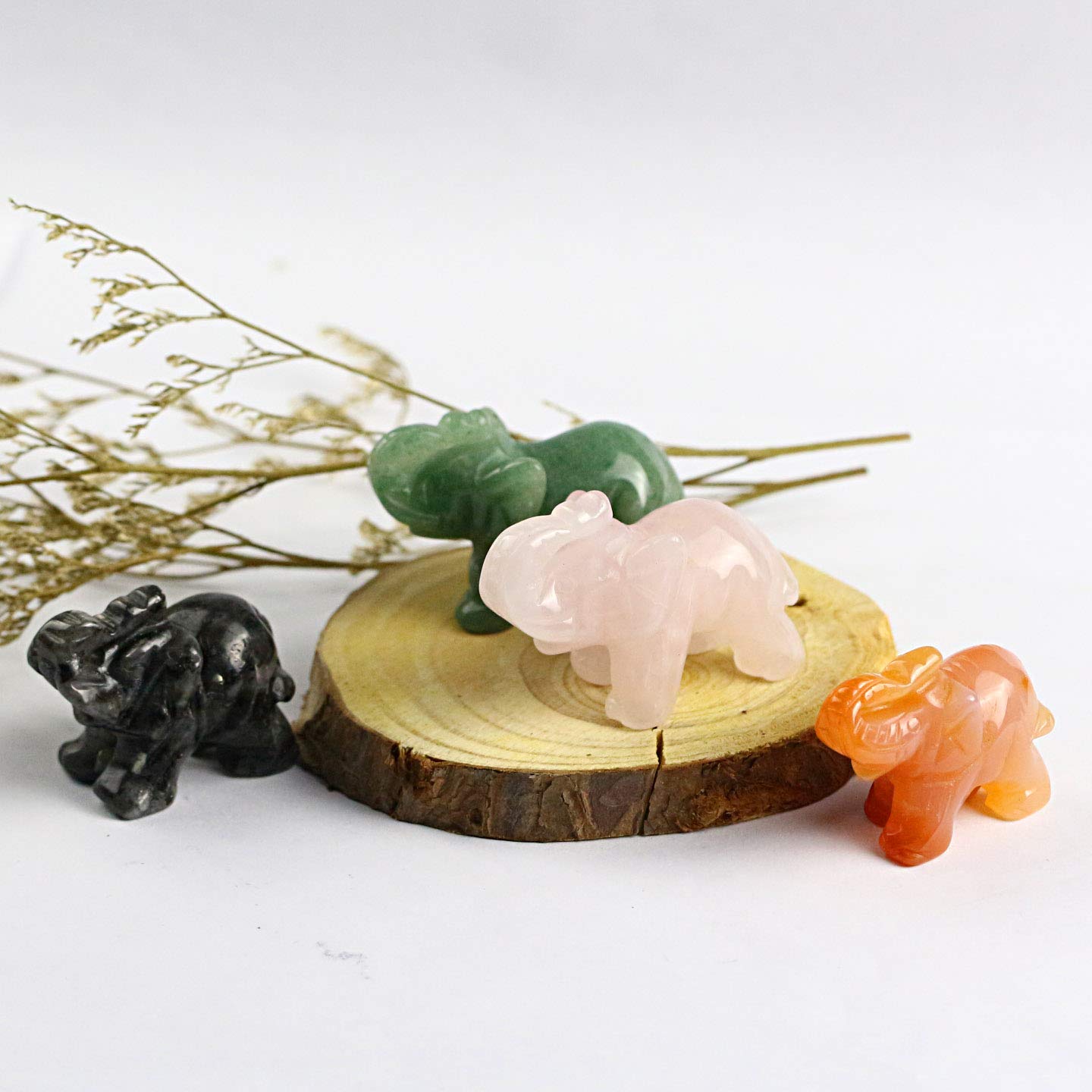 Carved Healing Crystals Gemstones Elephant Statue Figurine Collectible Decor 1.5 inches (Green Aventurine)