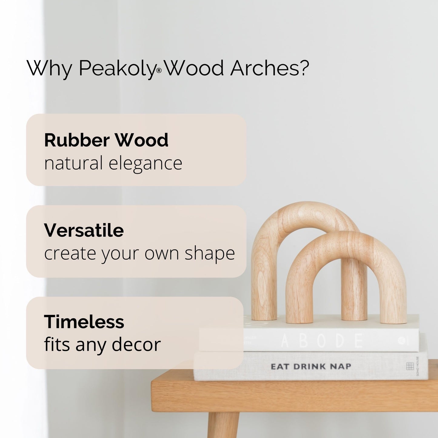 PEAKOLY Wood Arch Decorative Objects - Modern Bookshelf Decor, Coffee Table Sculpture, Floating Shelf Decor Accents, Japandi Home Decorations for Side, Console and Entryway Table