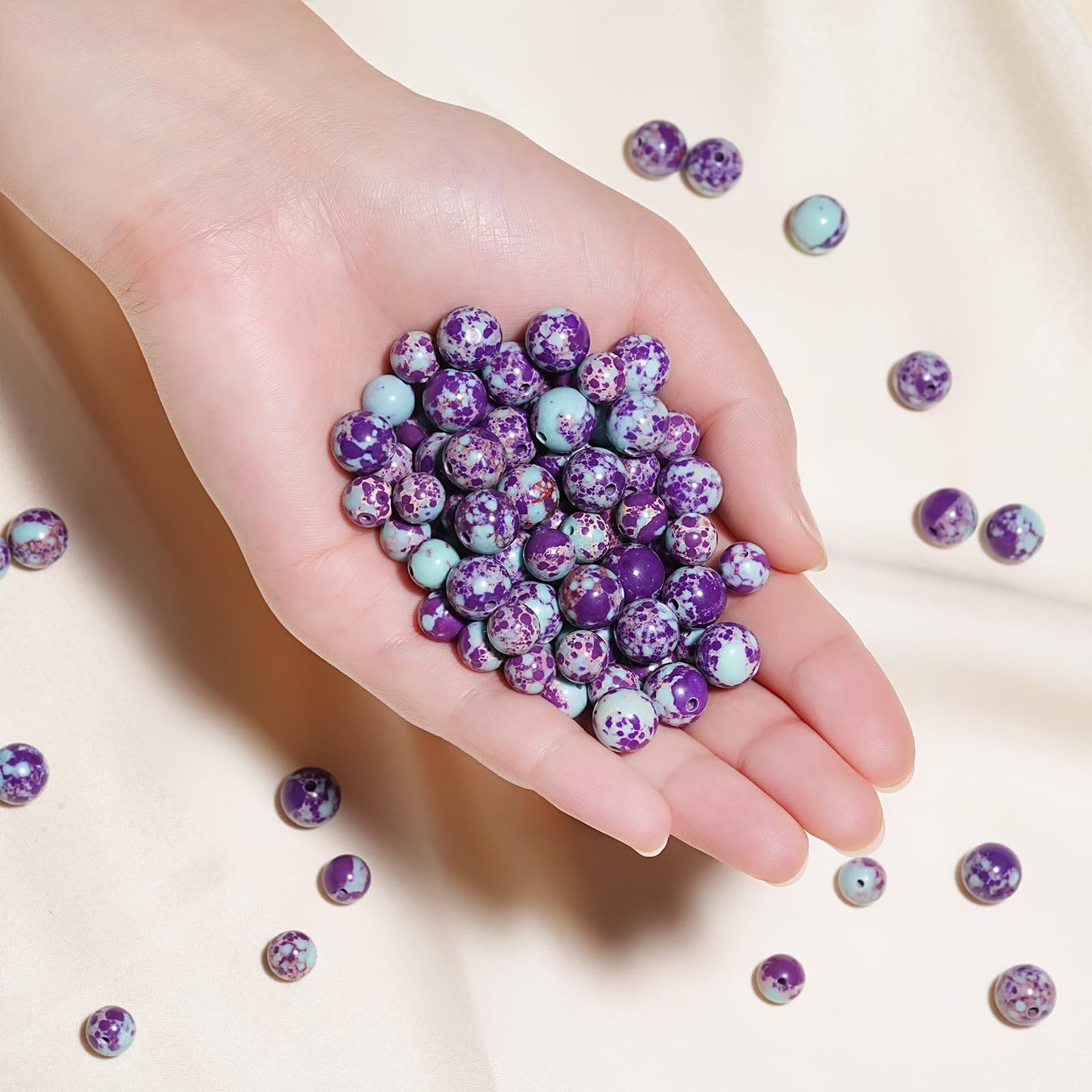10mm Natural Purple-Blue Sea Sediment Imperial Jasper Gemstone Beads Polished Round Smooth Stone Beads for Bracelets Jewelry Making 15inch Loose Beads