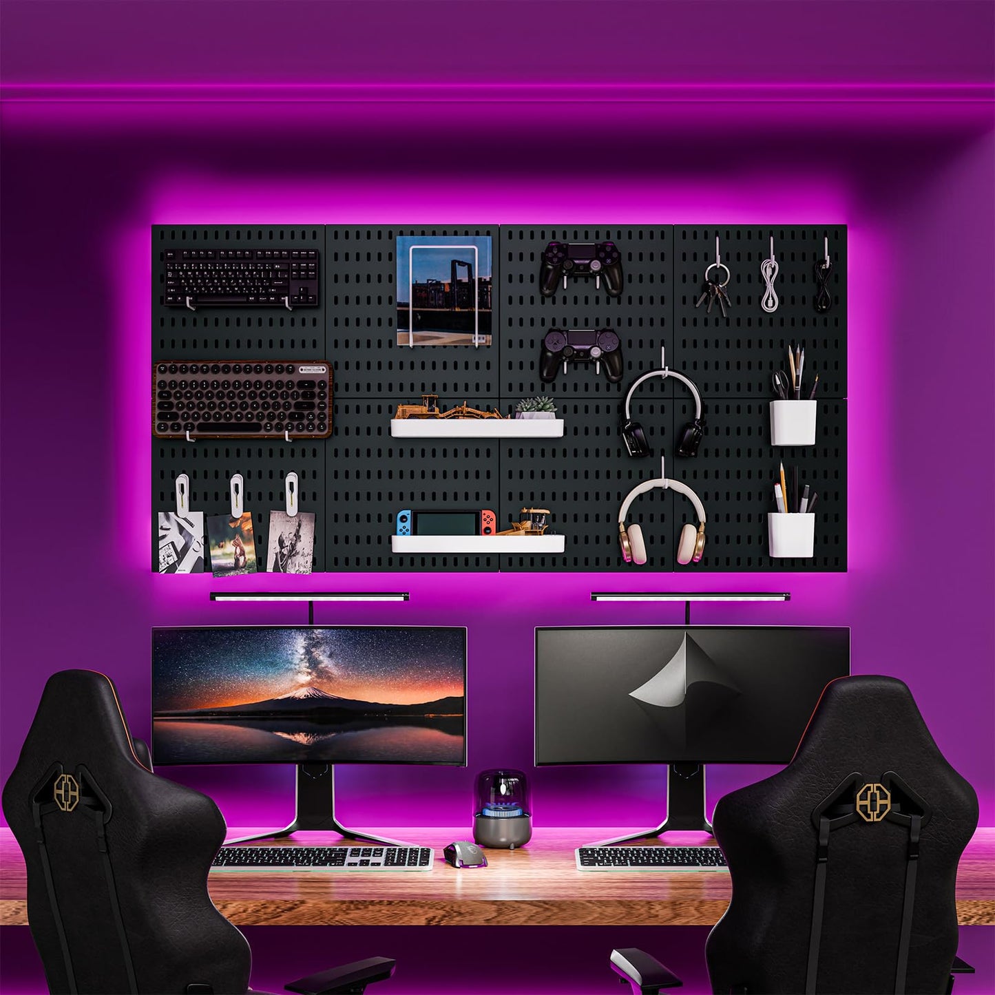 RIVTUN Pegboard Combination Kit for Wall Organizer, Wall Mounted Peg Board Kits for Kitchen, Bedroom, Office, &Bathroom, 4 Pieces Black Pegboards and 14 Accessories, 22" x 22"