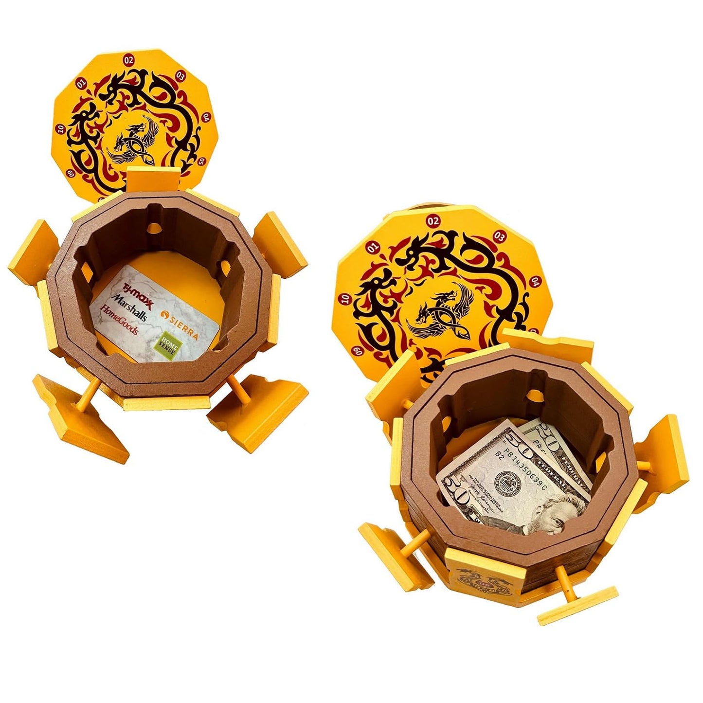Dragons Cave Safe Secret Puzzle Box Money and Gift Card Holder in a Wood IQ challenging Lock Box with Hidden Compartments Brainteaser